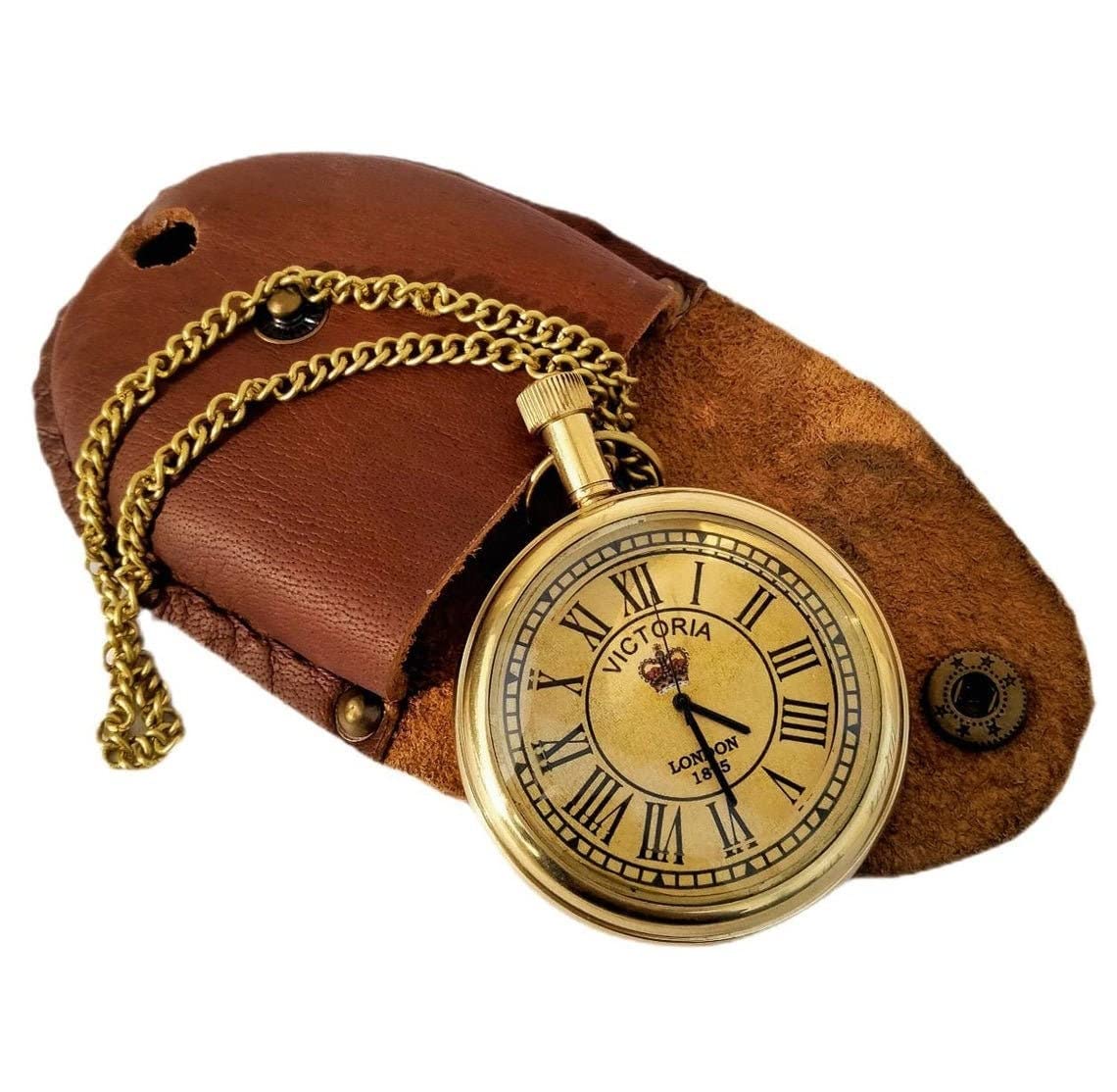 Vintage Star Brass Pocket Watch with Leather case Gift Victoria Watch | Black Leather Pouch Gift (B09SD12DQM) Amazon Price History, Amazon Price Tracker