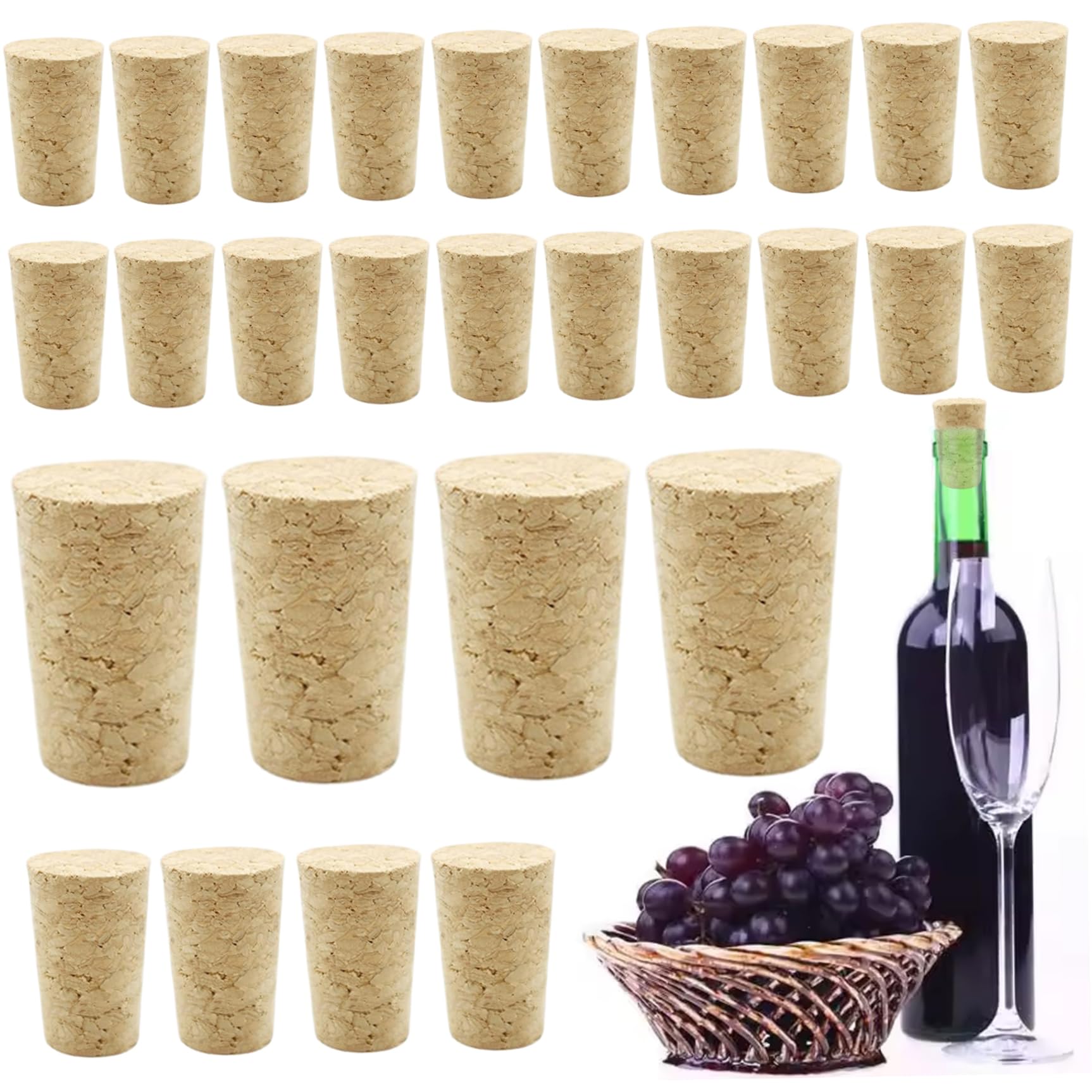 Vervevum 30PCS Wine Bottle Corks, Tapered Wooden Leakproof Cork Stoppers For Wine Beer Liquor Bottles, Corks For Bottles