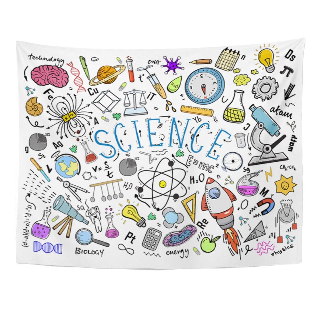Emvency Tapestry Science Classroom Engraved in Old Sketch and Vintage Scientific Formulas Calculations Home Decor Wall Hanging for Living Room Bedroom Dorm 50x60 inches