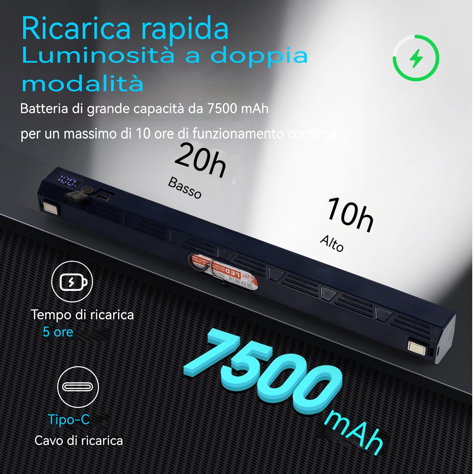 LETOUR Lampada da Lavoro LED Ricaricabile 216 LED, 7500mAh con Magnete e Gancio, Luminosità Regolabile Lampada Officina Portatile, Torcia da Lavoro per Professionisti