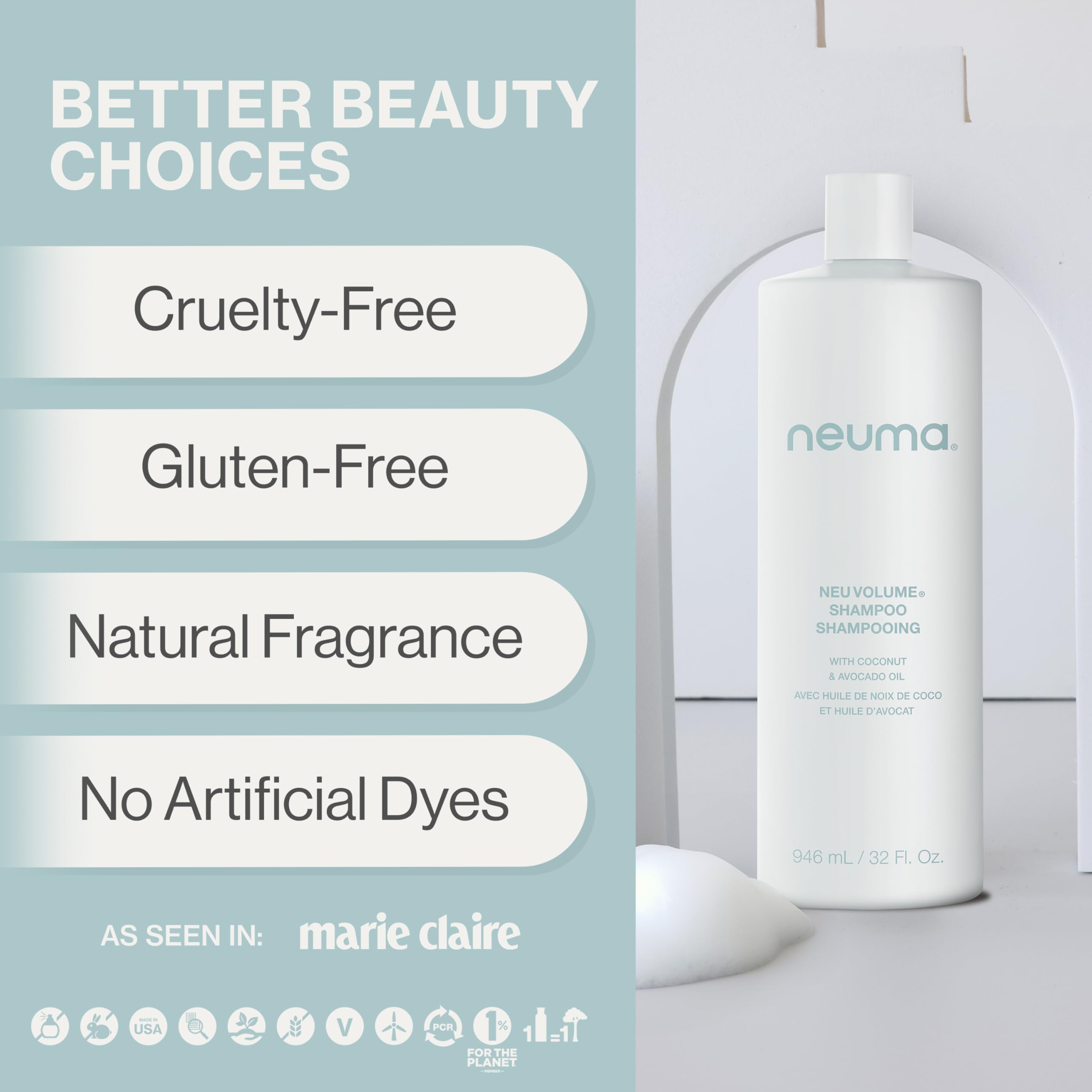Neuma Neu Volume Shampoo 32 Fl. Oz. Fennel, Ylang Ylang, Patchouli, and Vanilla Scent, Sulfate Free Shampoo