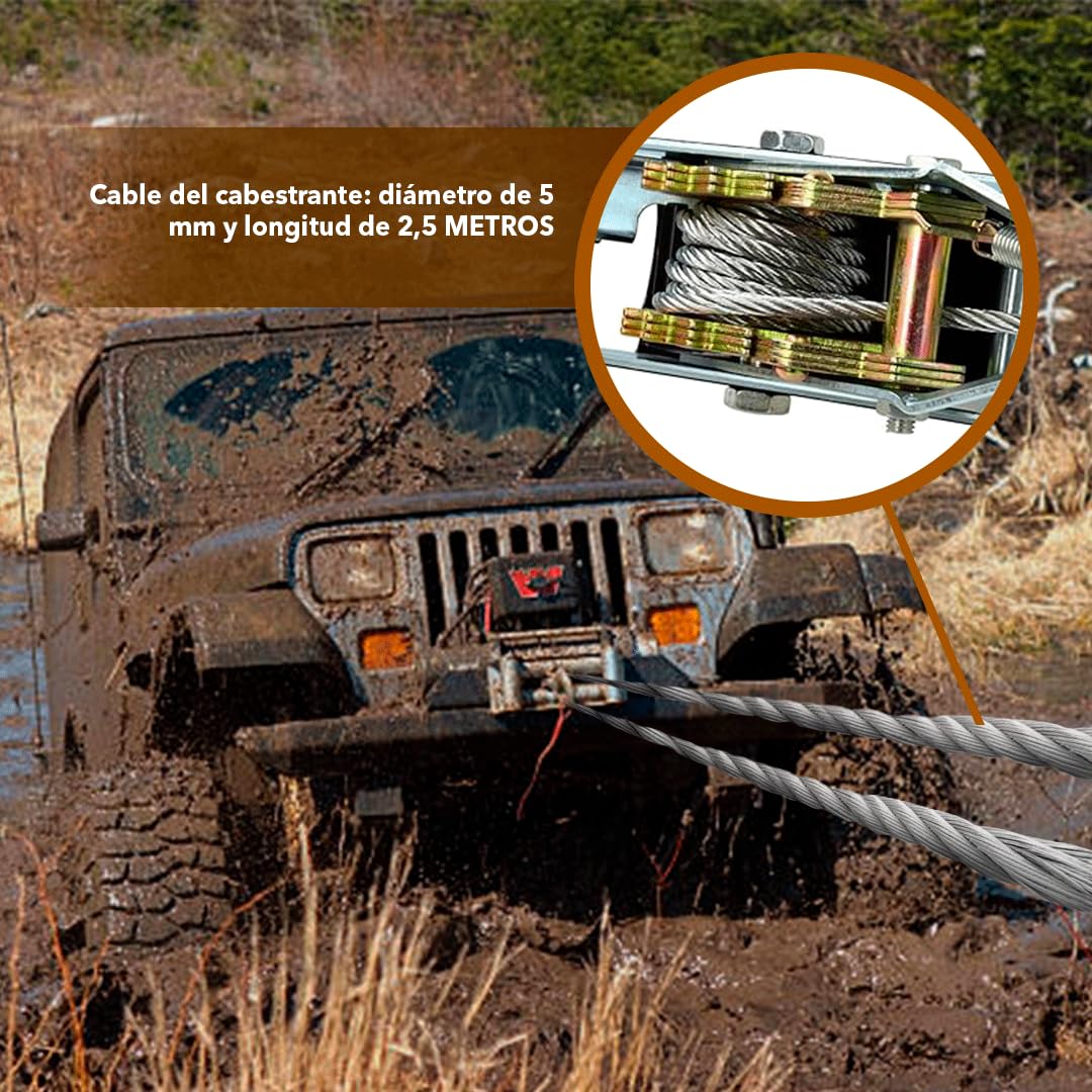 Cabestrante manual de 4 toneladas 4000 kg - 2,5 METROS de cable - Polipasto RZ TOOLS de palanca para mover cargas pesadas de hasta 4 TN Trinquete