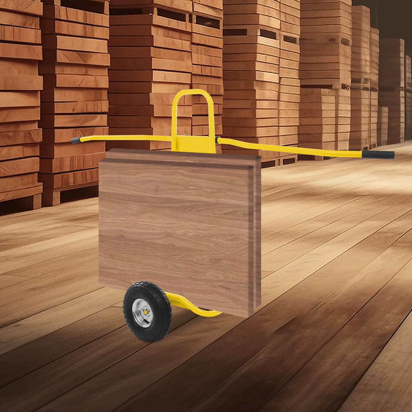 Plattenwagen Transportwagen, bis 220 Kg, mit 2 Vollgummi Rädern, Plattformwagen zum Transport von Trockenbauwänden, Glasplatten, Gipskartonplatten, Holz (Gelb)