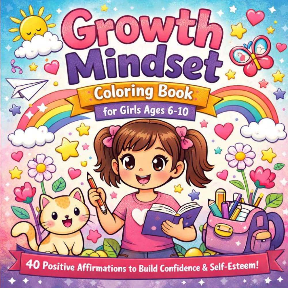 Growth Mindset Coloring Book for Girls Ages 6–10: 40 Positive Affirmations to Build Confidence, Resilience, Kindness, and Self-Belief Help