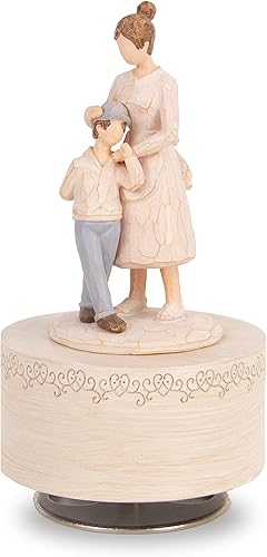 Caja de música, figurita de caja musical de mamá e hijo, figuras de cajas musicales esculpidas pintadas a mano, cajas musicales de cuerda para