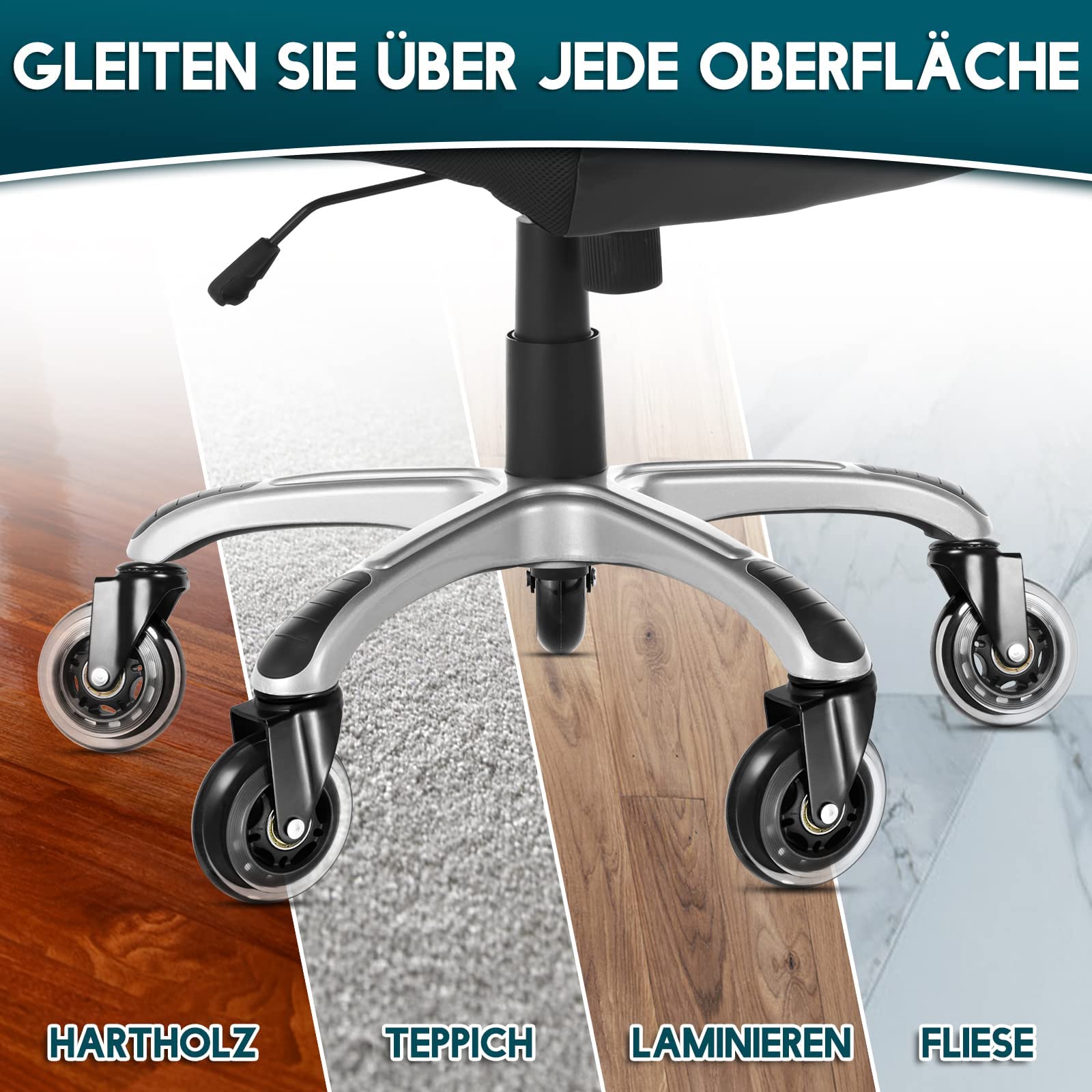 Set 5 Ruote Per Sedia Ufficio | 11x22mm Per Parquet E Moquette - Senza Graffi - Foto 8