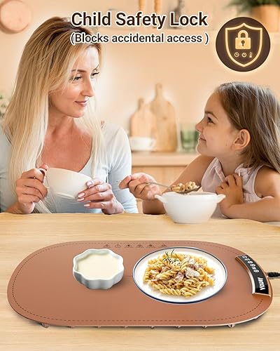 Miniatura 5 de Tapete de calentamiento de alimentos, bandeja de calentamiento eléctrica enrollable con 7 ajustes de temperatura y temporizador de 1 a 4 horas,
