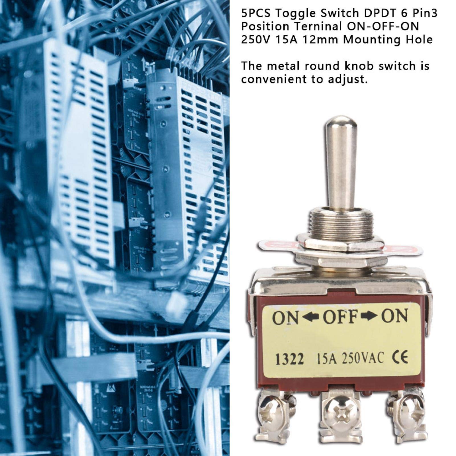 Interruptores de palanca Paquete de 5 interruptores de palanca basculantes for automóvil SPST de encendido y apagado de 6 pines, orificio de montaje de 15 A, 250 V y 12 mm interruptor electronico