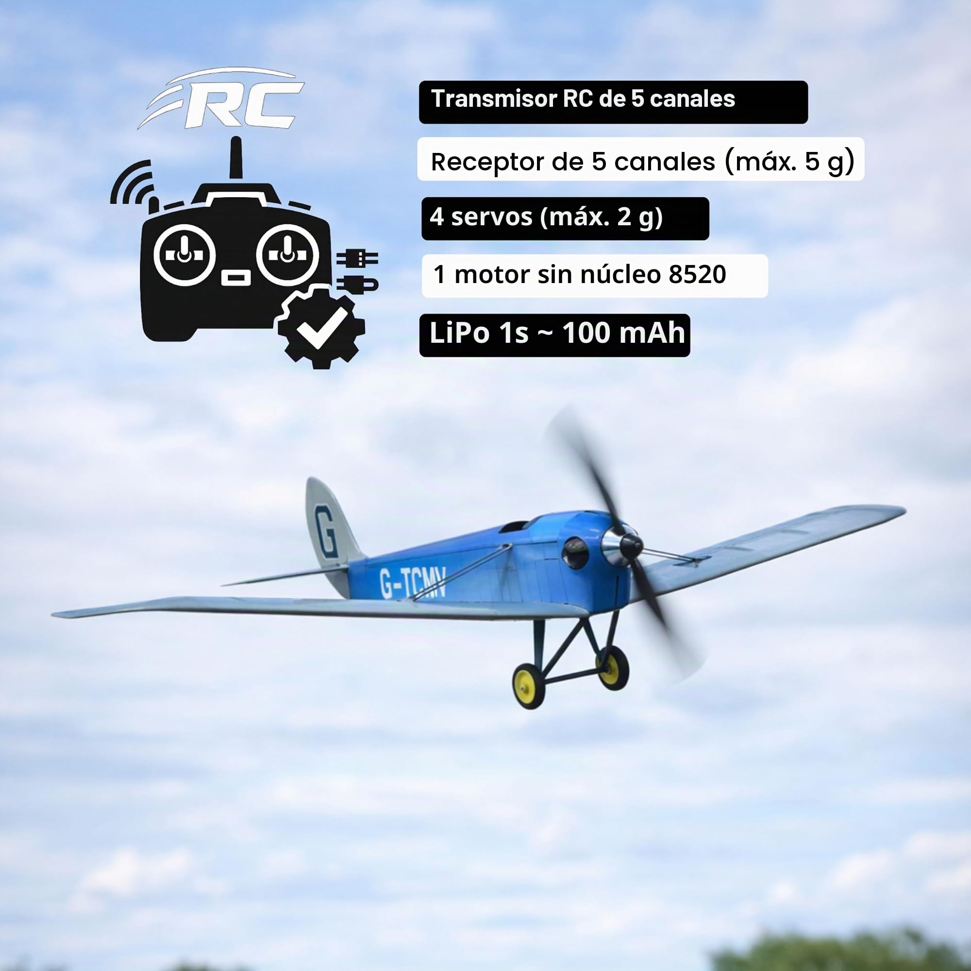 Your Day Mate DH.53 Kit de aeromodelo Humming Bird Slow Flyer, escala 1:20, 500 mm de envergadura, kit de aeromodelo RC, aeromodelo para construir uno mismo, componentes de madera cortados con láser