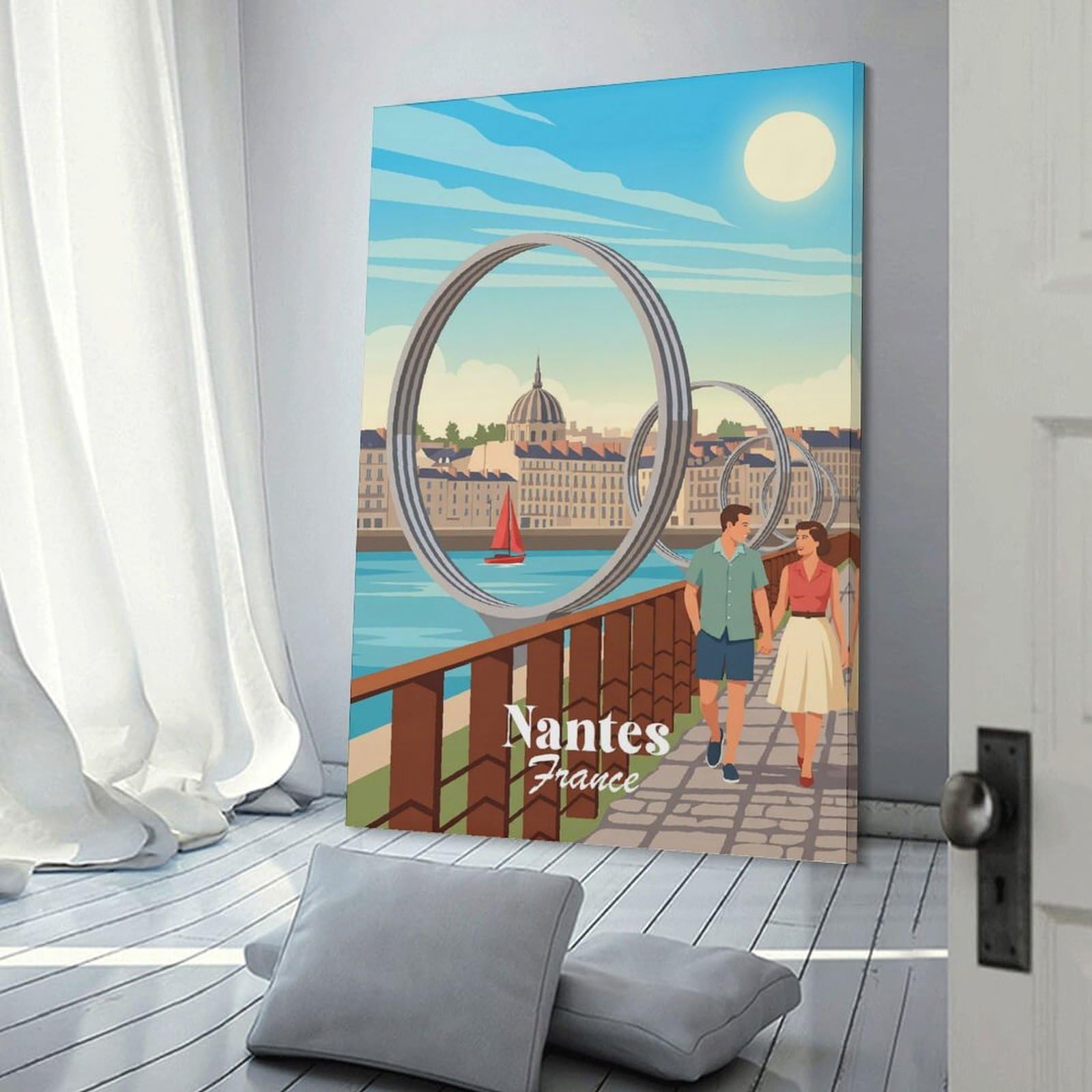 Junmoney Frame-Style-5-1 Decorative Wall Artwork Nantes France, 20X30inch(50X75cm), For Sofa Walls, Lounge Or Home Corners, Modern Wall Decor For Cosy Interiors