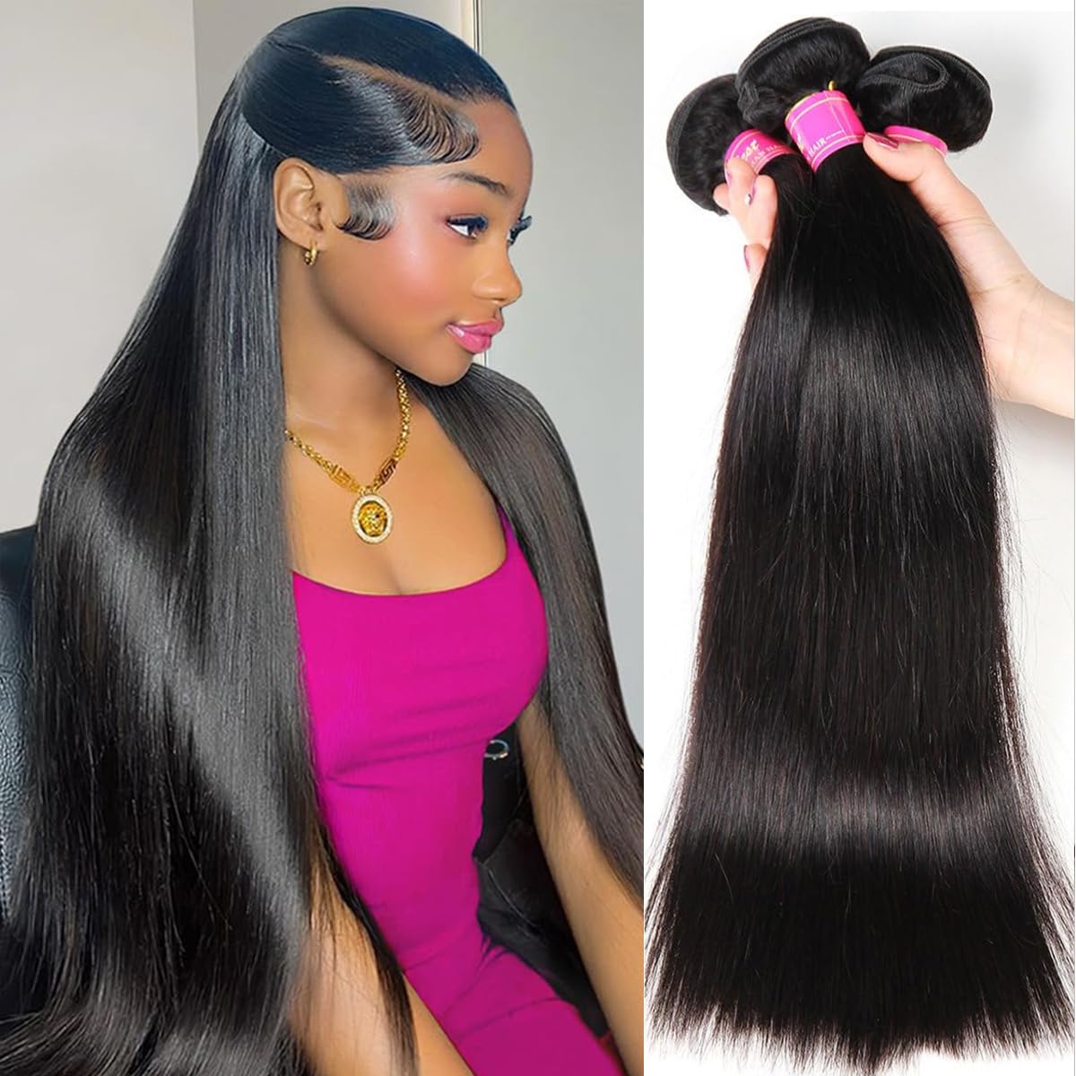 20 22 24 Inch Straight Bundles Human Hair 100% Unprocessed Brazilian Virgin Hair Weave 3 Bundles Silky 12A Hair Extensions Real Human Hair for Women Natural Color