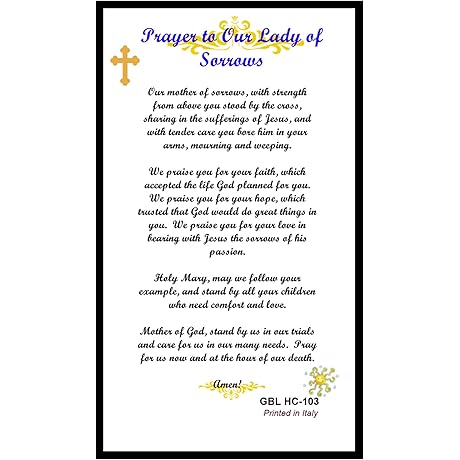 Novena Prayer Seven Sorrows of the Blessed Virgin Mary Holy Card with Gold Accents