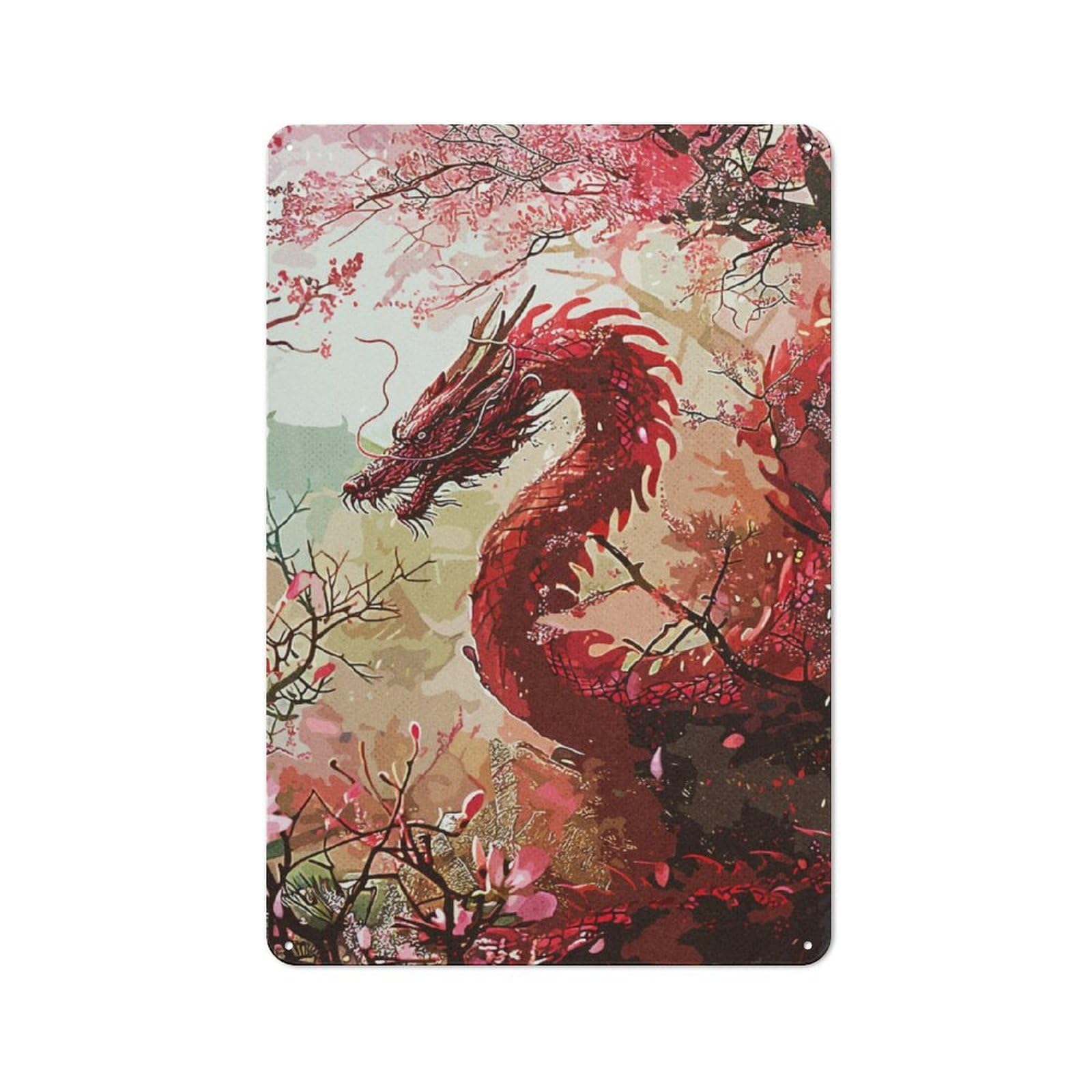 Junmoney Vintage Red Dragon For Lounge Or Reading Corner, Retro Metal Plaque 30X20cm, For Vintage Wall Decor Fans, For Metal Sign Collectors