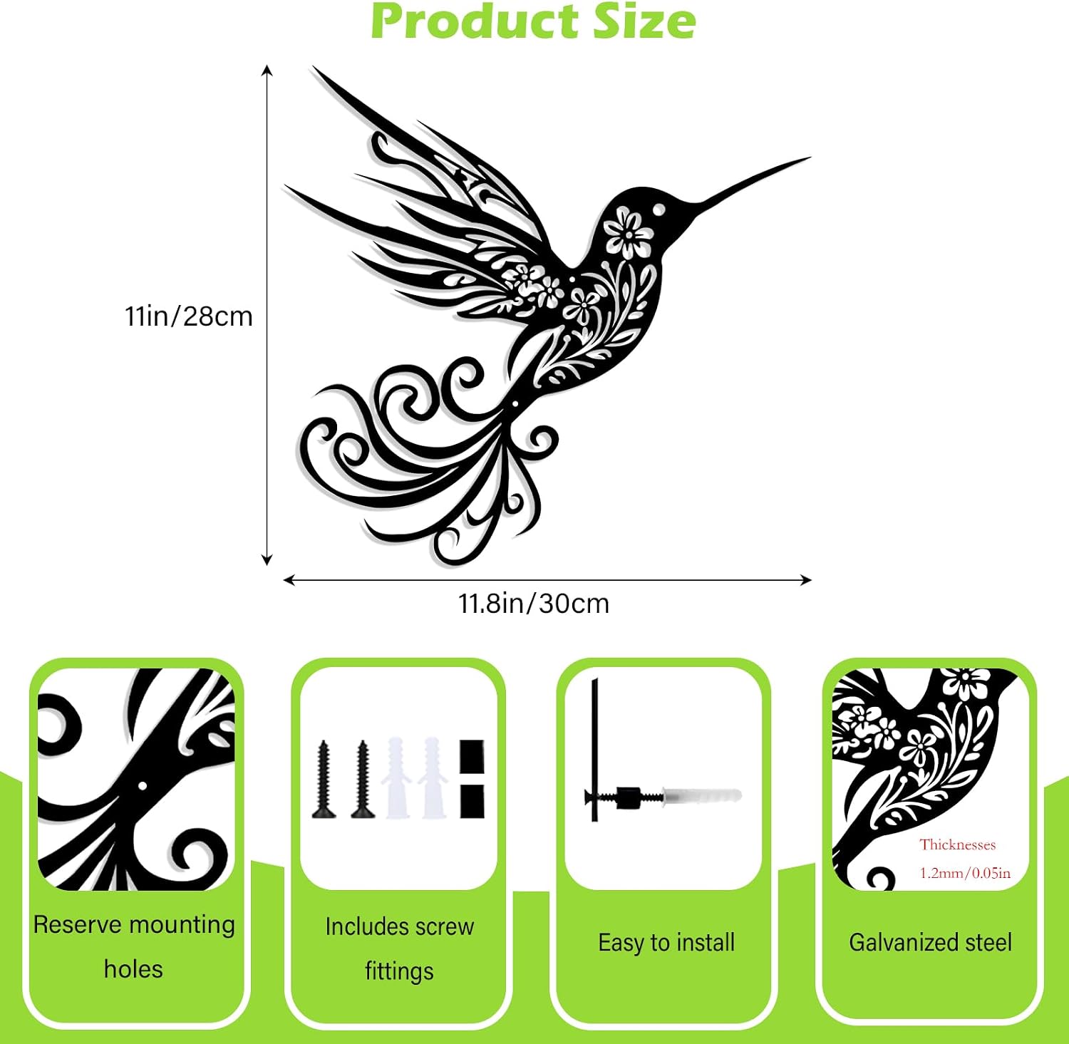 Harikikochuu Metal Hummingbird Wall Decor - Abstract Hummingbird Outdoor Wall Art Metal Bird Wall Decor for Garden Patio (11.8 x 11in)
