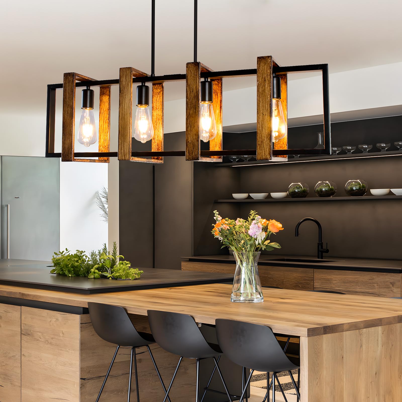 Farmhouse Black Iron Pendant Light - Adjustable Kitchen Island Lighting Fixture For Dining Room