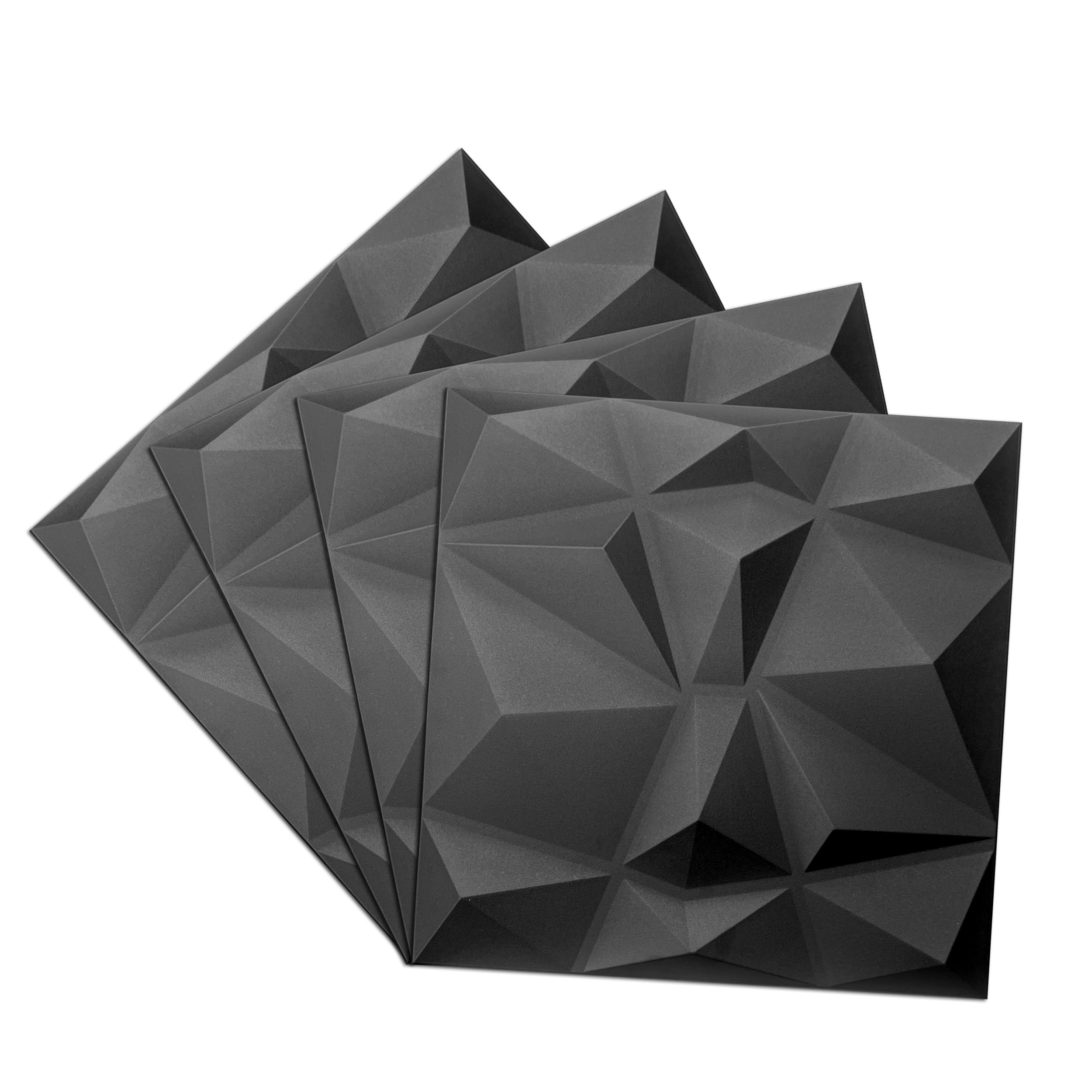 DECCART Pannelli Decorativi Per Pareti 3D - Pannelli Murali - Pannello Decorativo Parete - Polystyrène PSE - 50x50 cm Ambra 8 m², 32 Pezzi, Nero