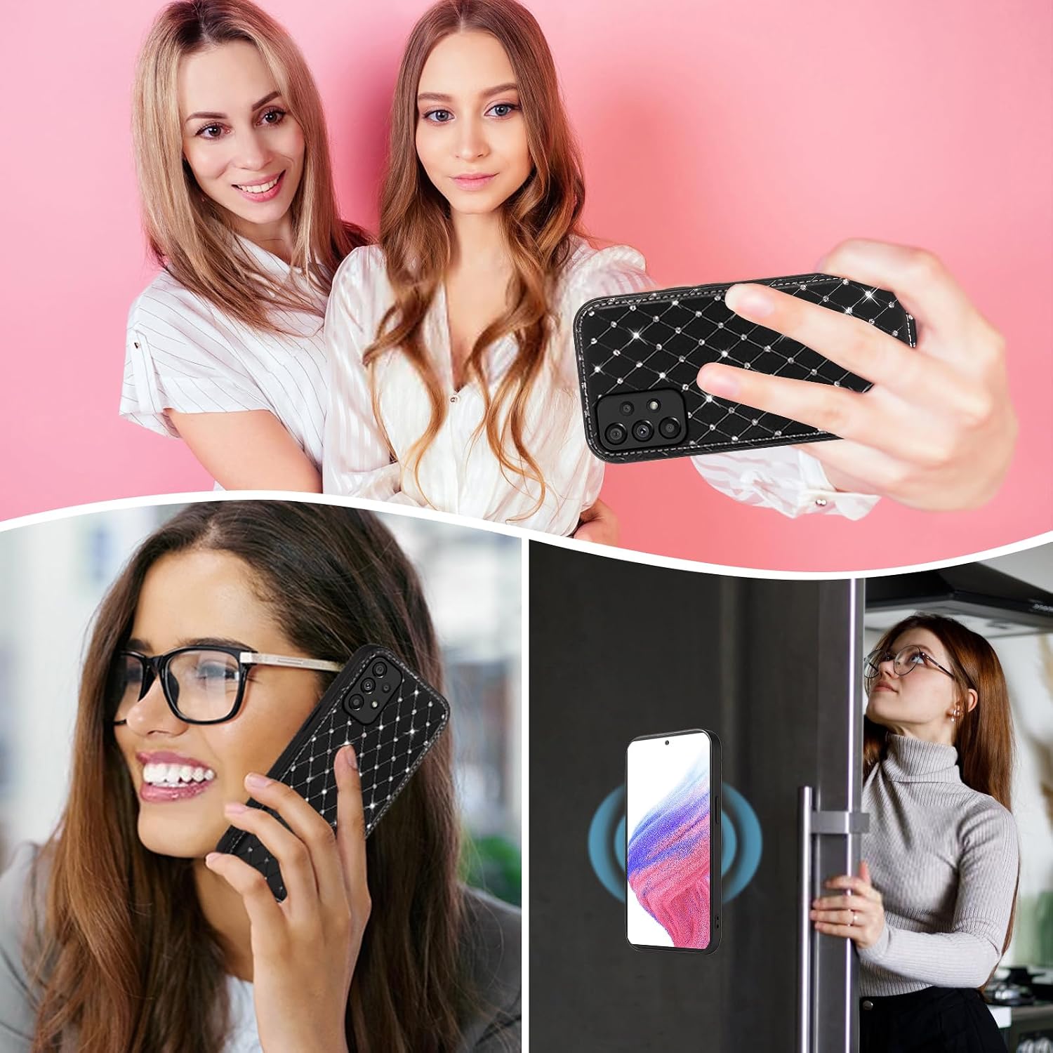 Asuwish Phone Case for Samsung Galaxy A53 5G Zipper Wallet Detachable Magnetic Cell Cover with Screen Protector Crossbody Strap Bling Flip Credit Card Holder A 53 G5 53A SM A536U 6.5" 2022 Women Black