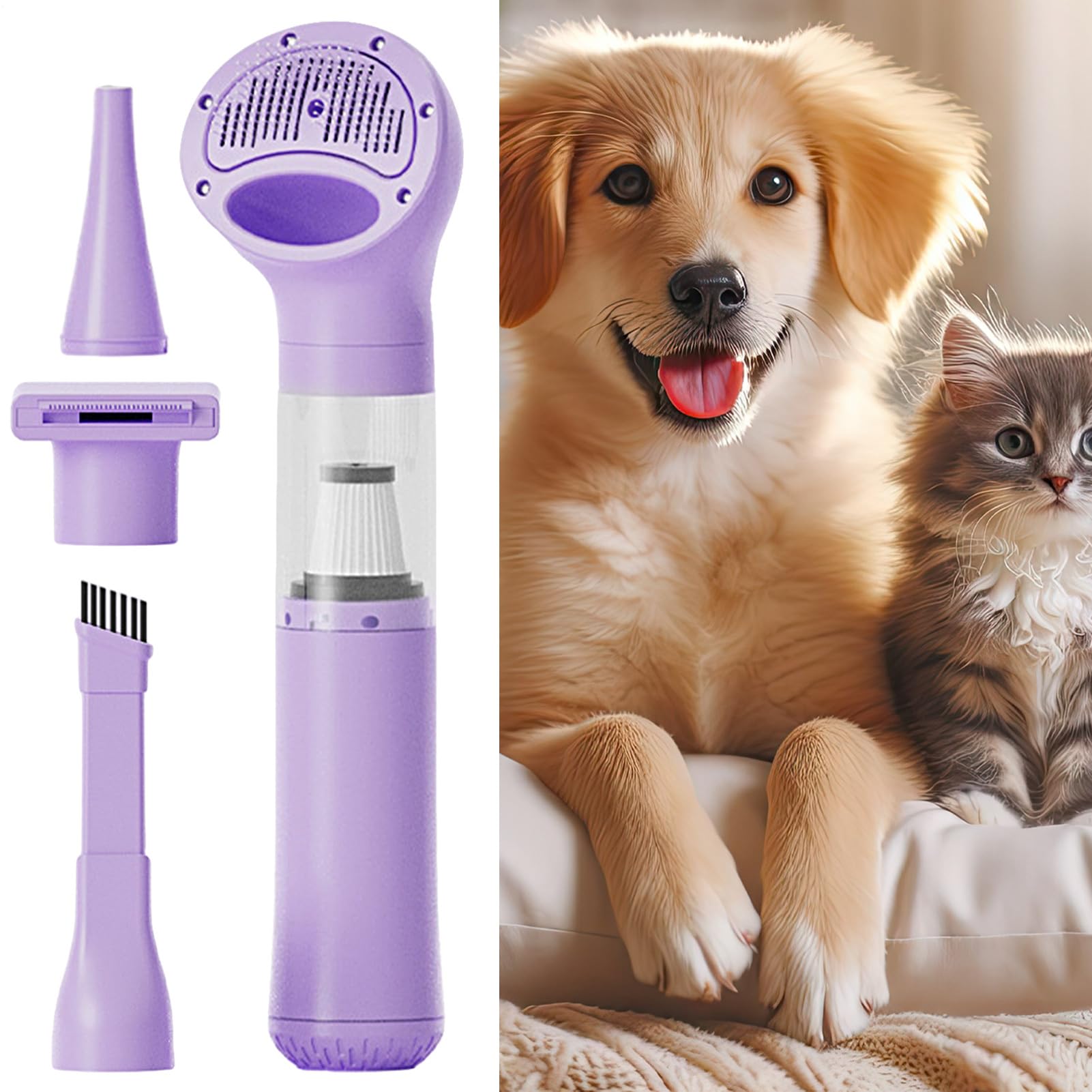 Aspirapolvere per Pelo di Cane per Toelettatura | Multi-Ugelli Senza Fili Portatile Aspirapeli | Spazzola Aspirante per Cani - per Pulizia Cucina Auto Camper e Ambienti Domestici