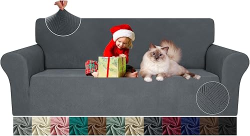 JIVINER Funda elástica para sofá, 1 pieza para sillón de 3 cojines, funda de sofá jacquard lavable con parte inferior elástica, antideslizante, apta