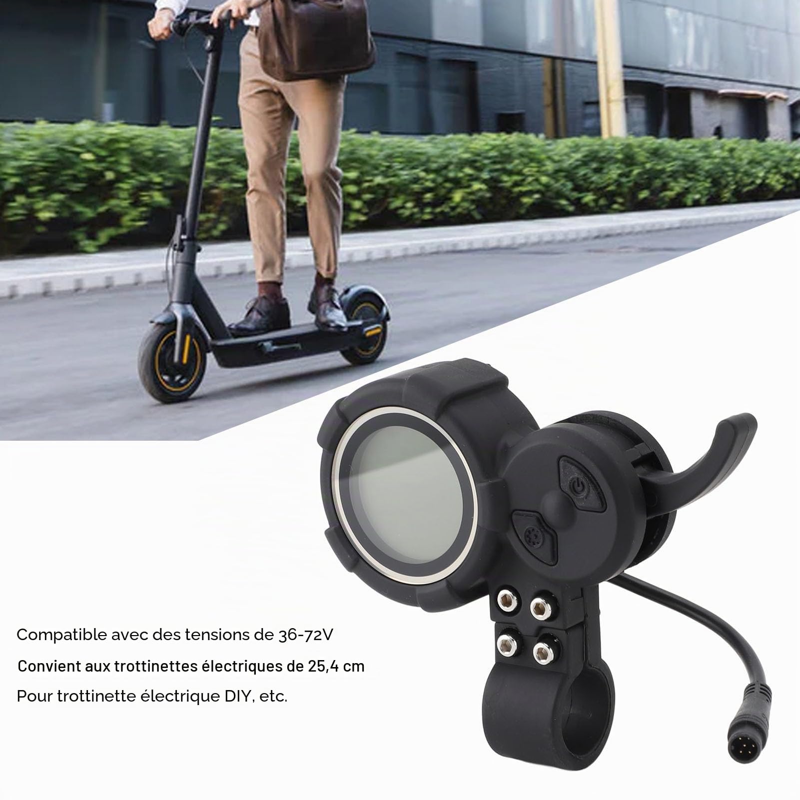 Compteur D'affichage LCD de Vélo électrique pour Scooter de 10 Pouces, Panneau de Commande D'affichage LCD de Vélo électrique 36 à 72 V avec Prise à 6 Broches, Kit de Conversion