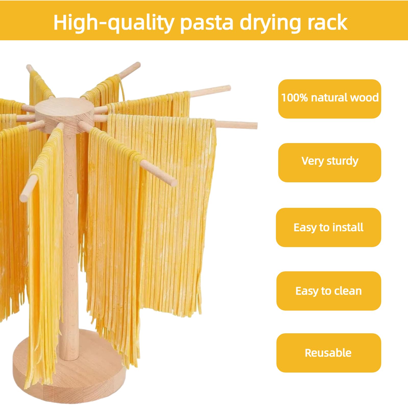 Estante de secado de pasta, estante grande de madera plegable para fideos de pasta fresca, soporte para secadora de espaguetis para hacer pasta, herramientas plegables de madera para hacer pasta con 9