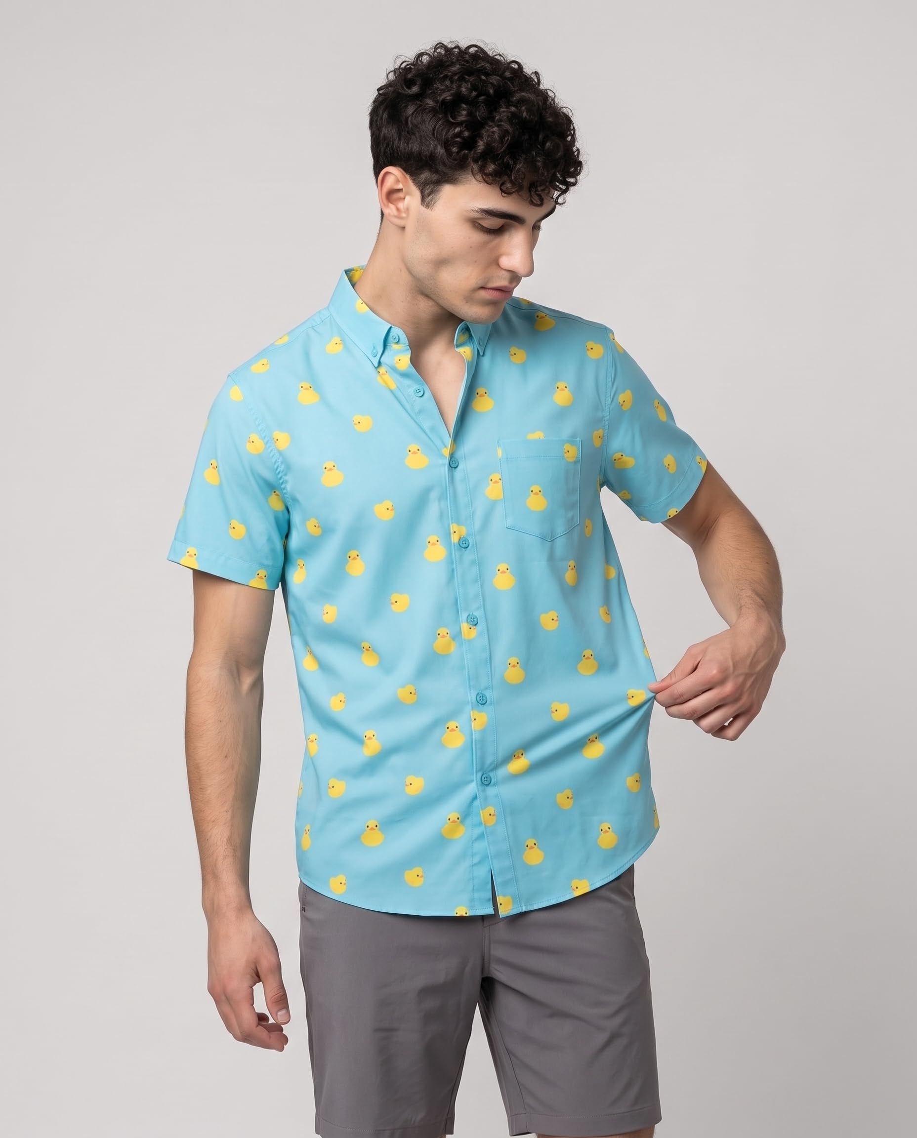 Visive Camisa Hawaiana de Manga Corta con Botones para Hombre Grande