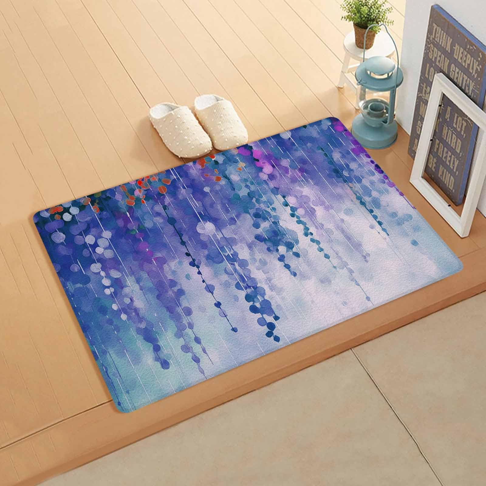 Blue Sweeping Flower Antifatigue Kitchen Bath Door Mat Cushioned Runner Rug,Washable Welcome Floor Sink Mat,Waterproof & Non-Slip Standing Doormat for Kitchen,Abstract Botanical Plant Leaves 18