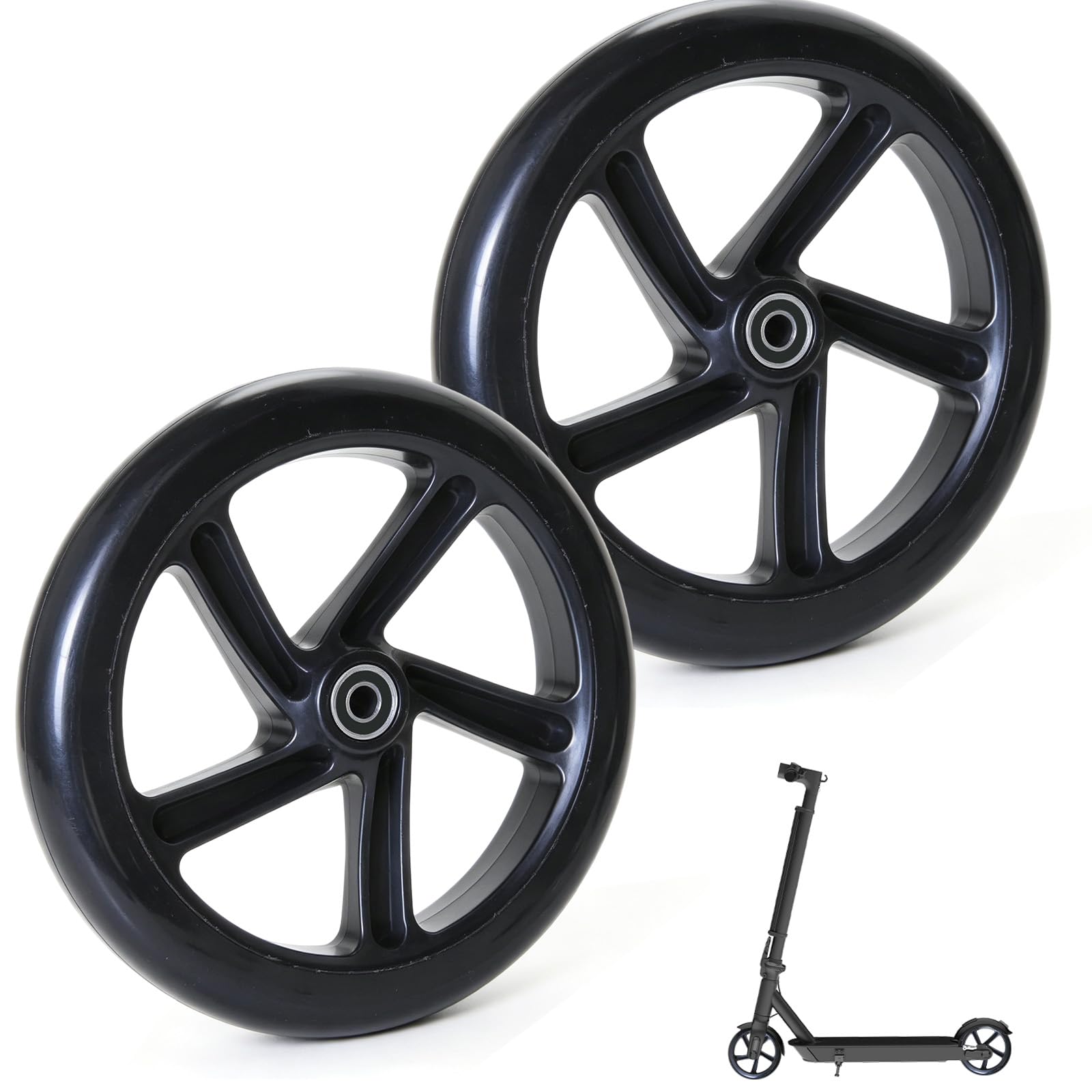2 pieces 200 mm scooter wheels, non-slip scooter wheels, spare wheels for scooter with ABEC-9 bearings, city scooter tires, spare wheels for scooter and city scooter