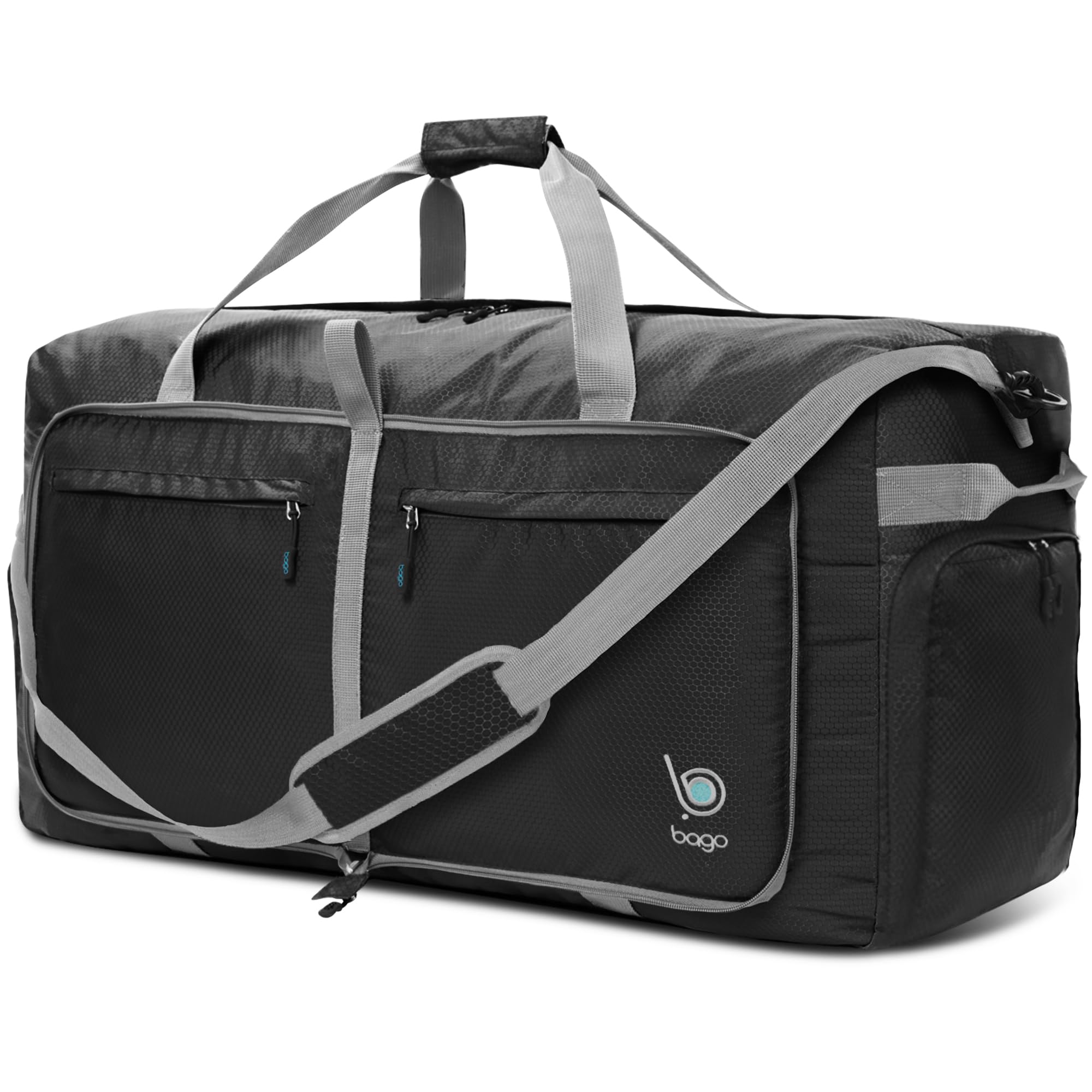 Bago Big XXL Foldable Duffel Bags for Traveling Women & Men - 140L Packable Duffle Bag for Travel with Shoe Compartment - Water Repellant, Heavy Duty, Lightweight Folding & Collapsible (Black)
