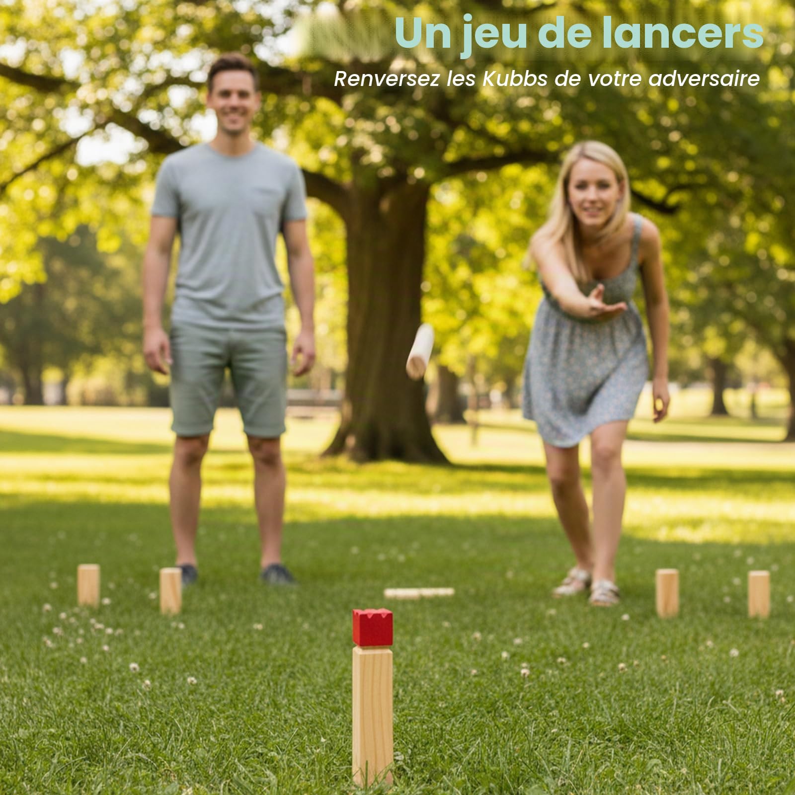 WOODENFUN Kubb Jeu d'échecs suédois en bois pour enfants et adultes