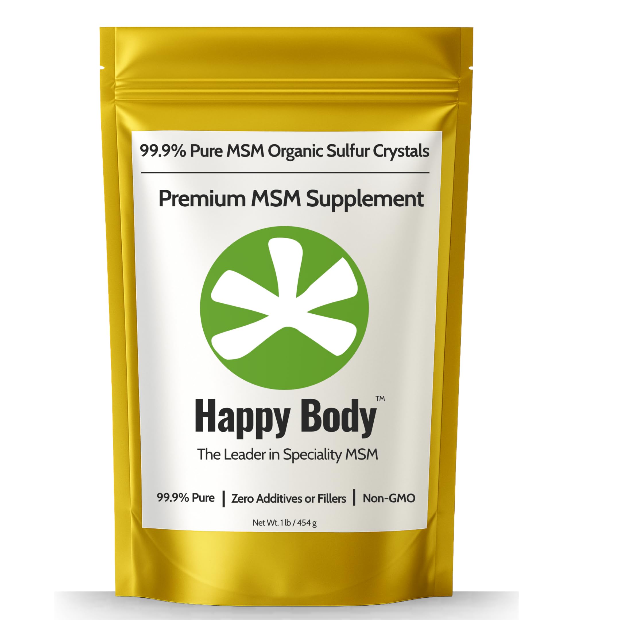 HAPPY BODY Organic Sulfur Crystals, 99.9% Pure MSM Crystals, Premium MSM Supplement - 1 LBS Pack