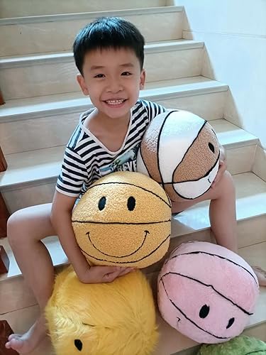 Miniatura 3 de Almohada de felpa de 11 pulgadas con la cara simple de la sonrisa de baloncesto como la sonrisa, regalo para el hogar, expresión divertida,
