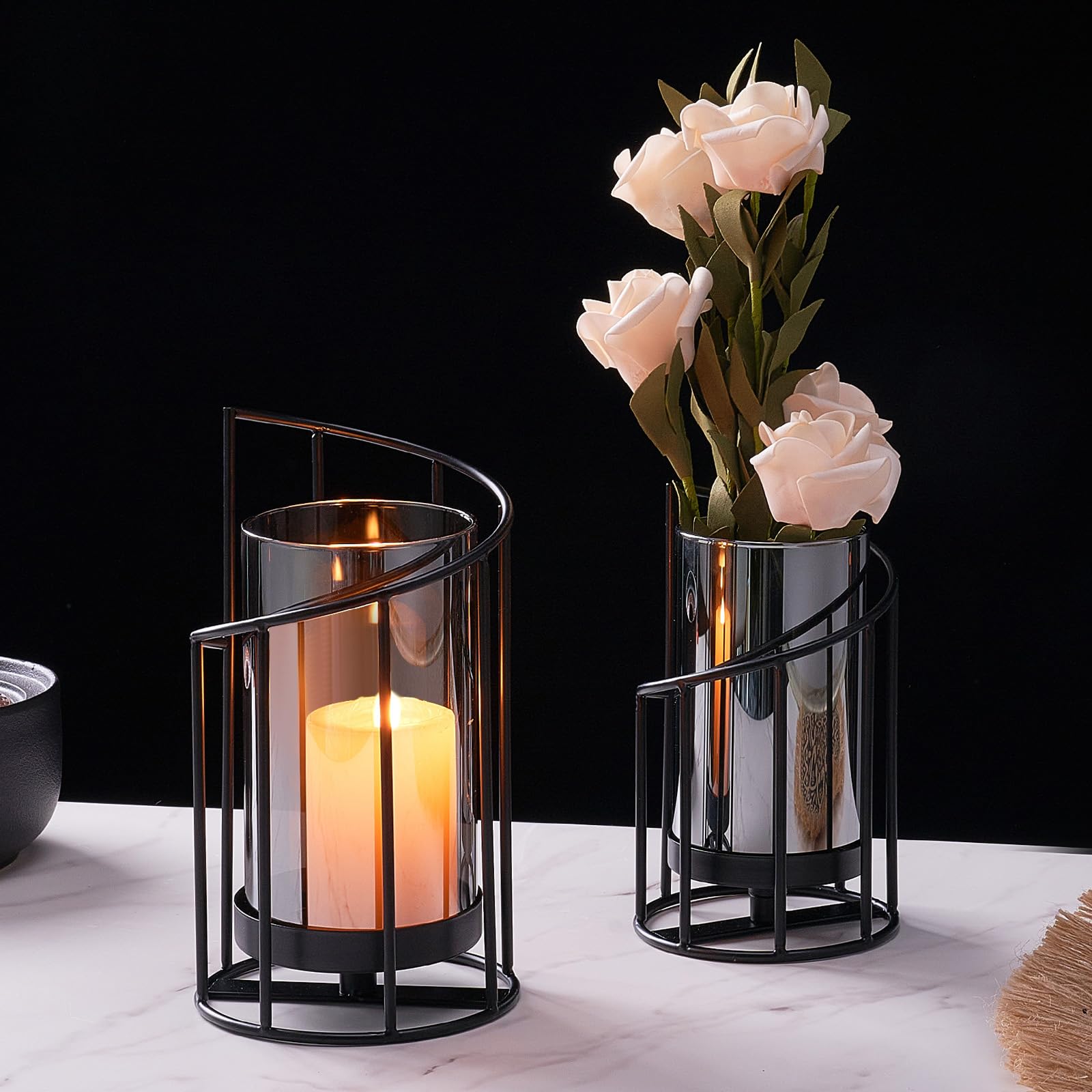 Set di 4 portacandele neri, portacandele da cena retrò per decorazione di soggiorno, sala da pranzo e camera da letto, decorazione per camino (nuovo imballaggio) | SHEIN ALIA