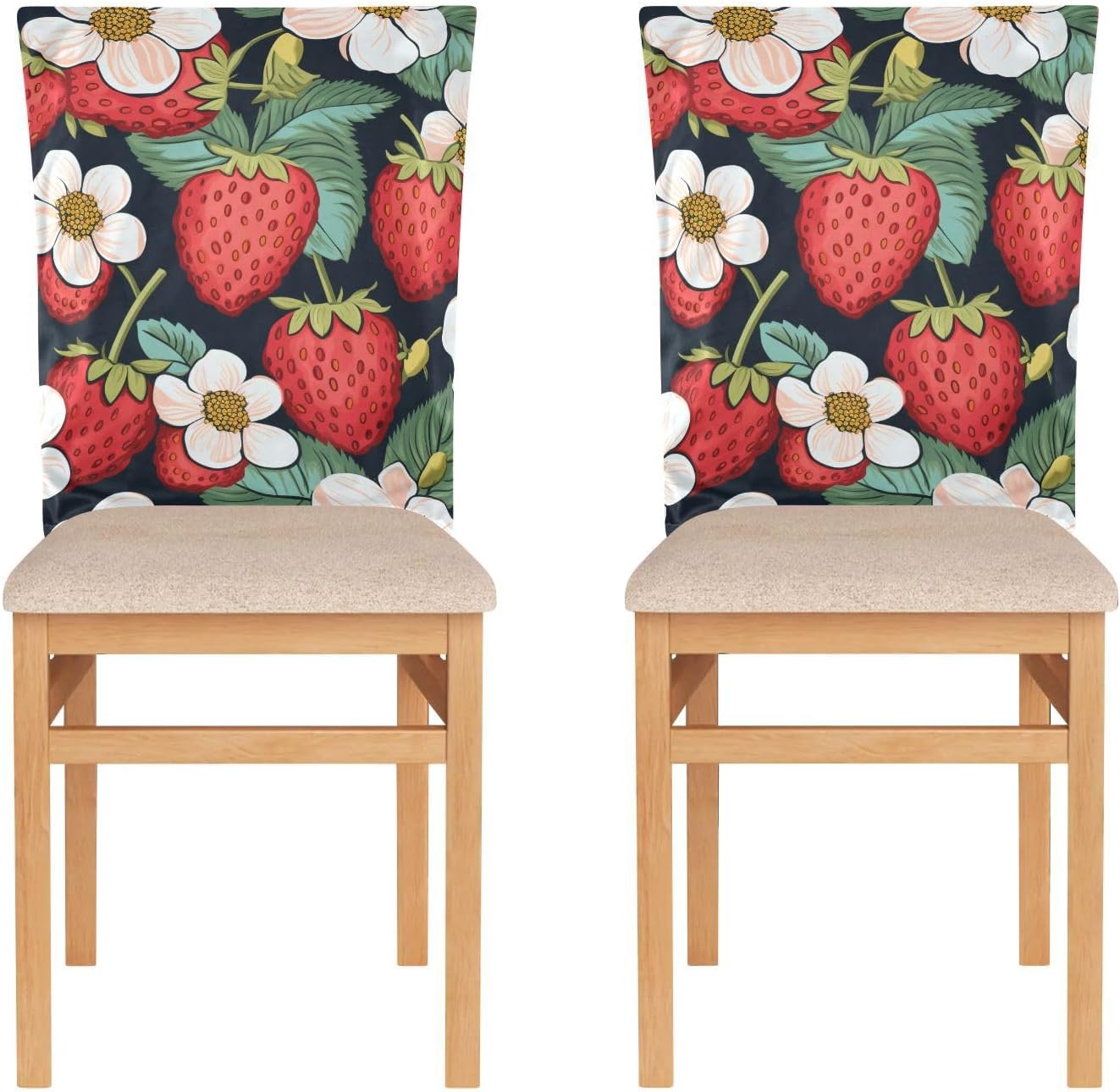 ALAZA Strawberry Flowers Chair Back Cover Set of 6, Washable Reusable Removable Chair Slipcovers Decorative Chair Cover for Home Kitchen Wedding Party