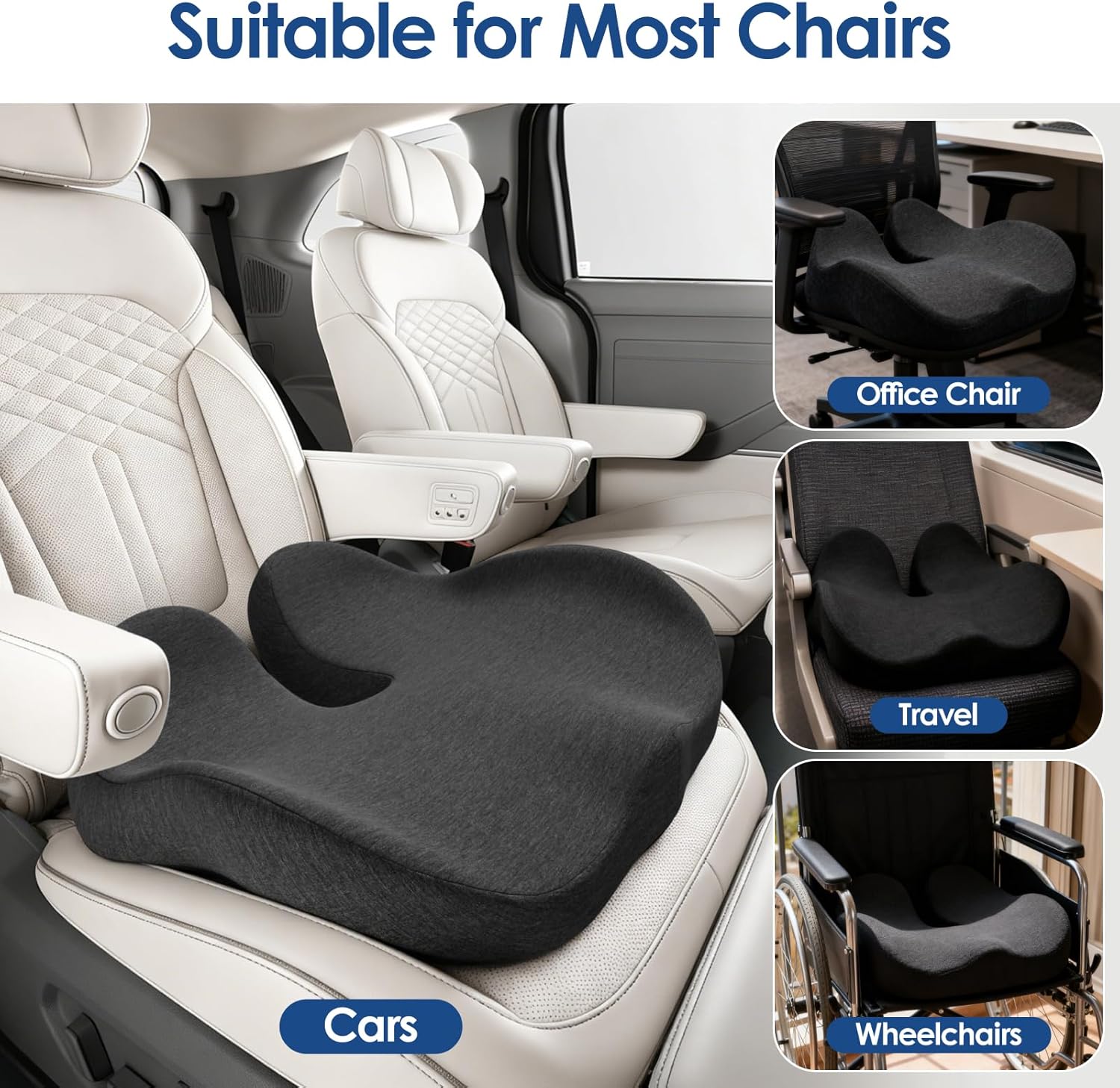 Car Seat Cushion, Memory Foam Cushion with Carry Handle for Drivers, Orthopedic Sciatica & Tailbone Pain Relief for Long Driving, Comfortable Back Support for Car, Truck & Travel - Charcoal