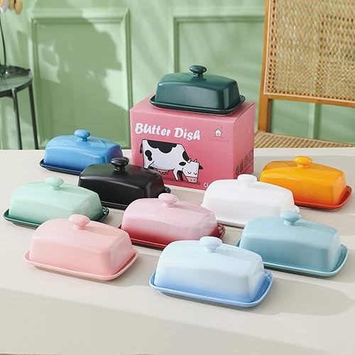 Miniatura 8 de Candiicap - Mantequillera grande de porcelana con tapa, para encimera, soporte grande para almacenamiento de mantequilla y decoración de cocina del