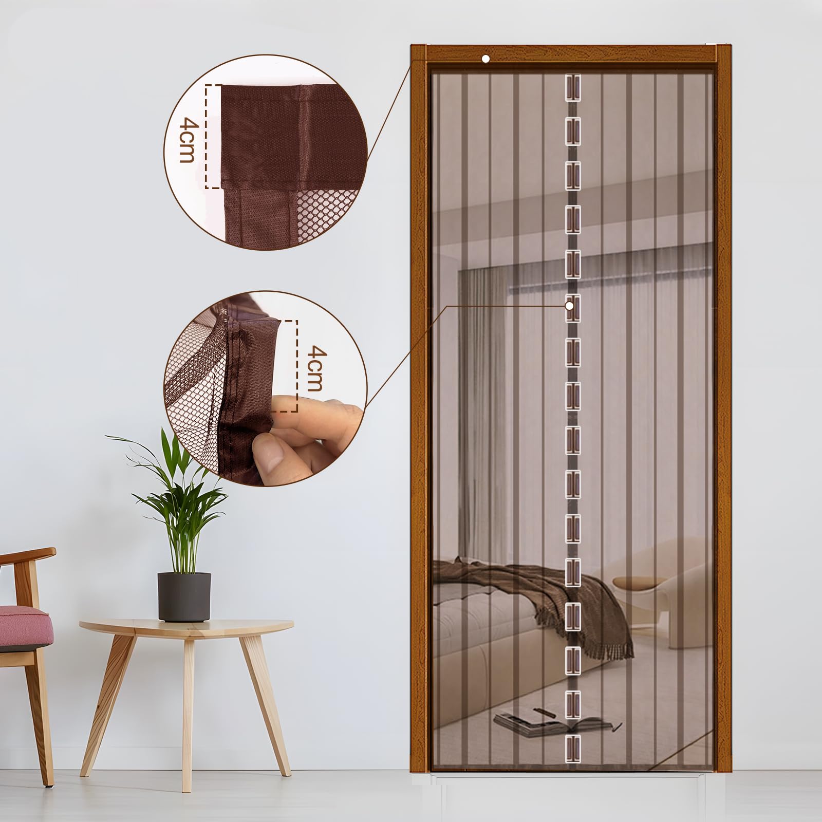 Sekey 140x240 cm Zanzariera Magnetica per Porta, anti Insetti, per Legno, Ferro, Porte in Alluminio, Facile da Installare, Non è Necessario Praticare Fori, Apertura e Chiusura Silenziosa, Marrone