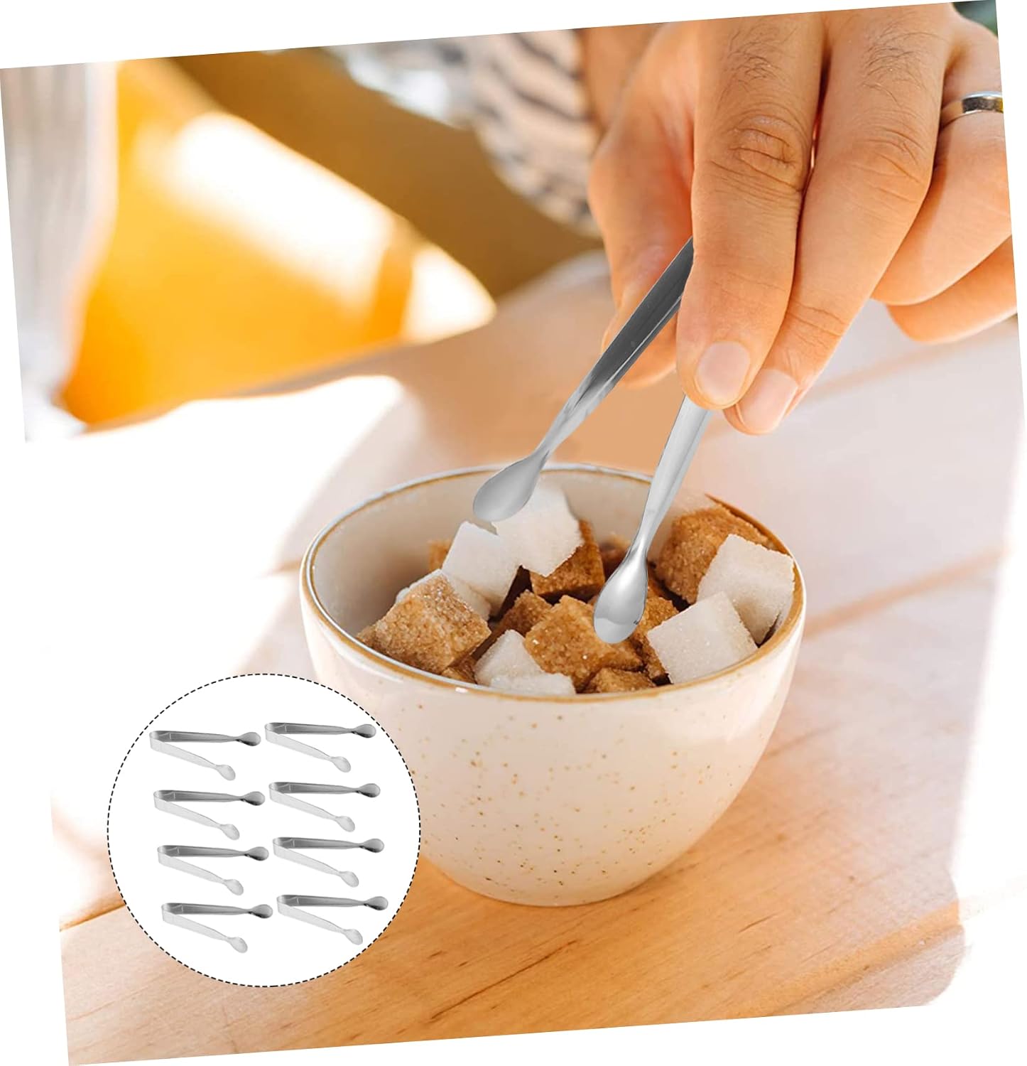 VALICLUD 8pcs Stainless Steel Ice Tongs Set Multipurpose Sugar Cube and Food Serving Tongs Sturdy and Easy to Use for Parties Picnics and Kitchen
