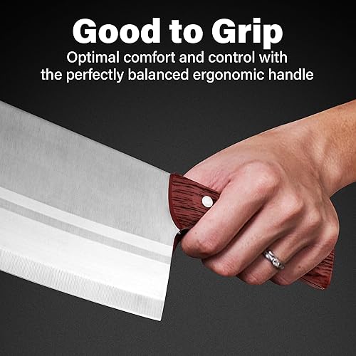 Miniatura 5 de TJ POP Cuchillo chino para cortar carne de 7.5 pulgadas, cuchillo de carnicero de acero inoxidable 420HC, grosor de hoja de acero inoxidable 0.098in