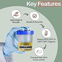 Vista 4 de One Step Tiras de prueba de temperatura de orina, 100 tiras de termómetro adhesivas adhesivas para botellas de recolección de orina, rango