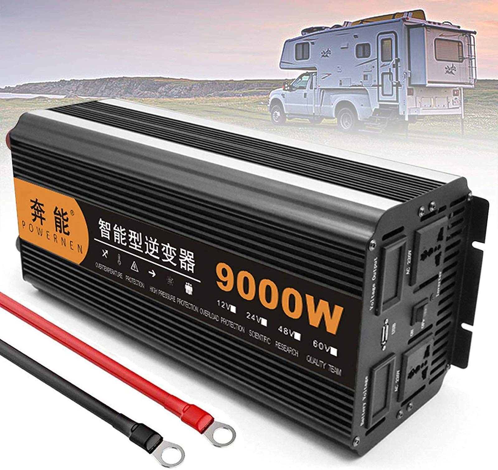 2200W 3200W 4000W 5000W 6000W 8000W 9000W 12000W 15000W Inverter Potenza a Onda Sinusoidale Pura 12V 24V a 220V 230V,Adatto per Uso Domestico in Negozi,Auto a Lunga Distanza e Viaggi (24V,9000W)