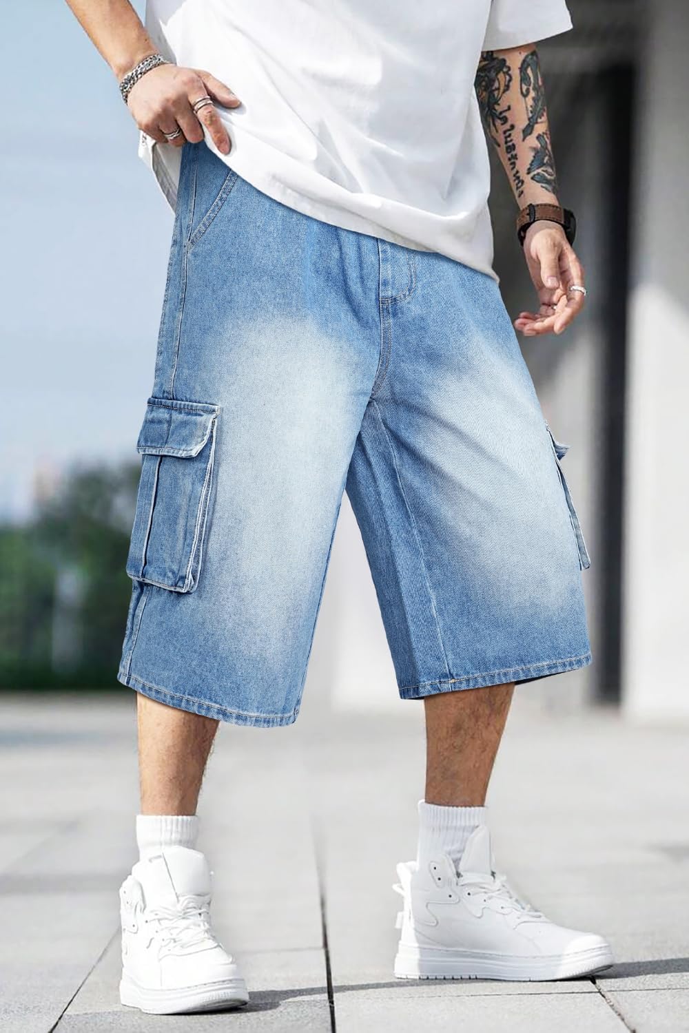 Men Baggy Denim Shorts Streewear Jorts Men Cargo Elastic Waist Jean Shorts Loose Fit 90s Black 40