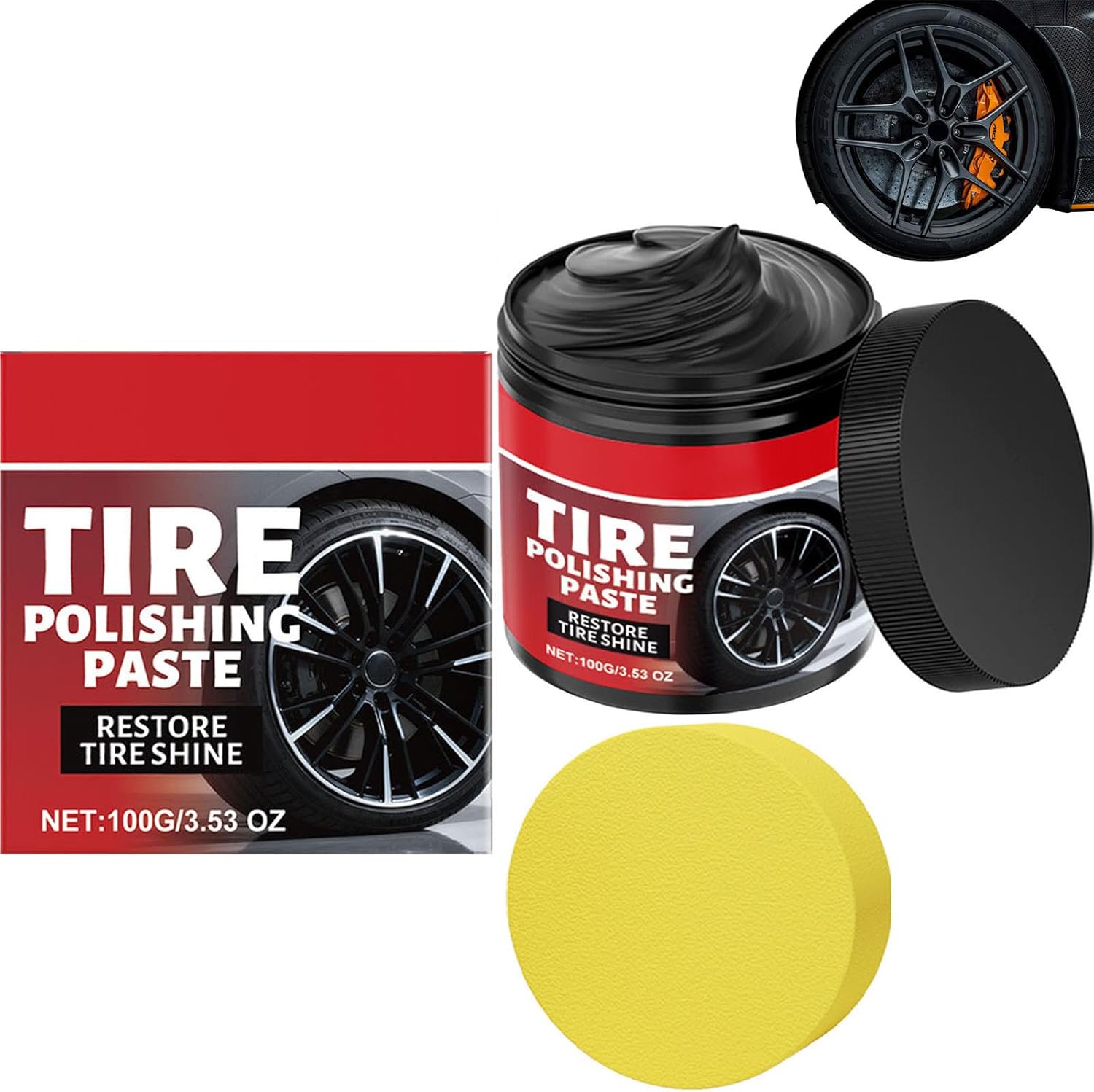 Wheel Shine Balm with Sponge Applicator, Tire Polishing Paste, Automobile Tire Retreading Agent, Wheel Polishing Paste, Anti Crack Care Cream for Restore Tires Shine (3pcs)