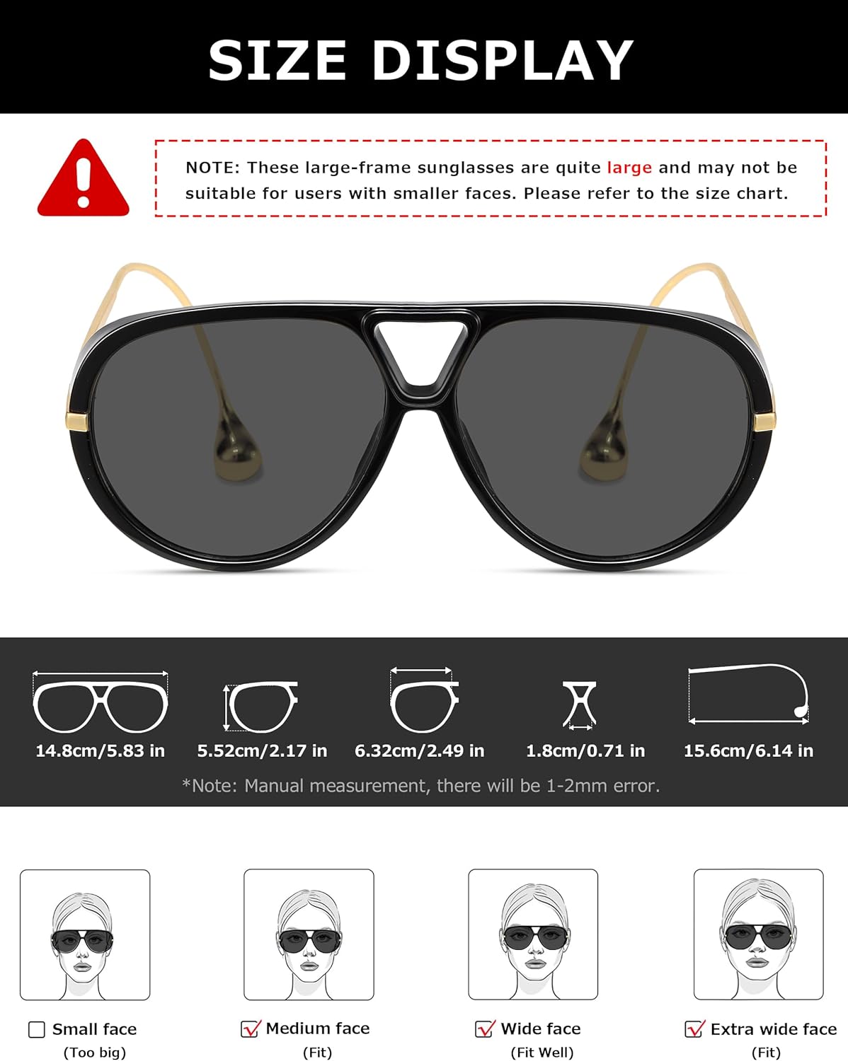 Trendy Oversized Aviator Sunglasses for Women Men Retro Big Round Sun Glasses Vintage Shield Shades CS012 - Image 4