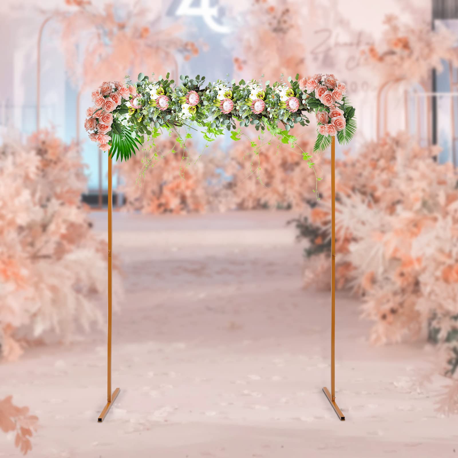 2m x 1,5 m Arches de Mariage Rectangulaires, Cadre en Métal Doré pour Arche de Nariage, Cadre de Fleurs, Arche de Jardin en Métal doré pour Anniversaire, Fête, Banquet