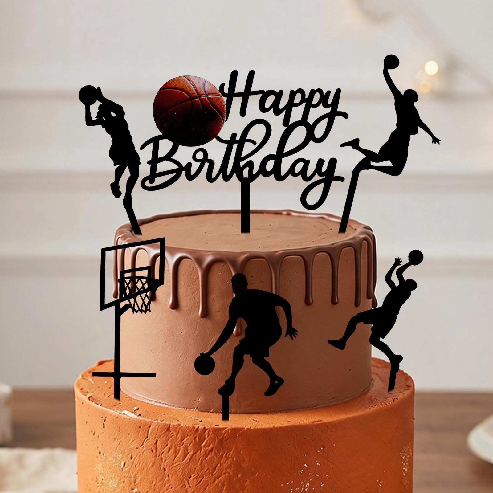Basketball Theme Cake Topper for Birthday Party Decorations (6PCS Acrylic)