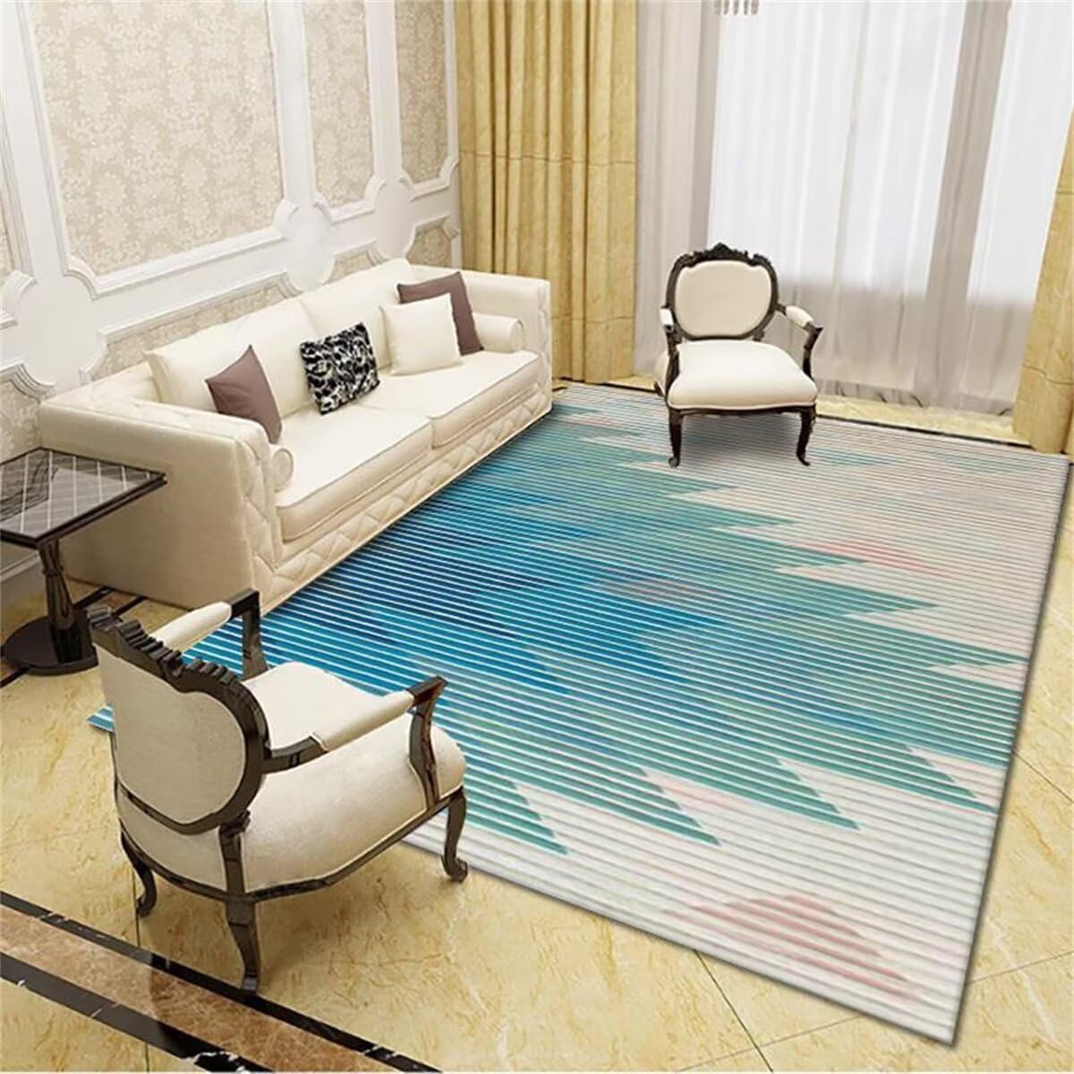 Deco Chambre Enfant Fille Tante Enfant Chambre Décoration de Ligne géométrique Gris-Bleu antidérapante Tapis Interieur 180X280CM