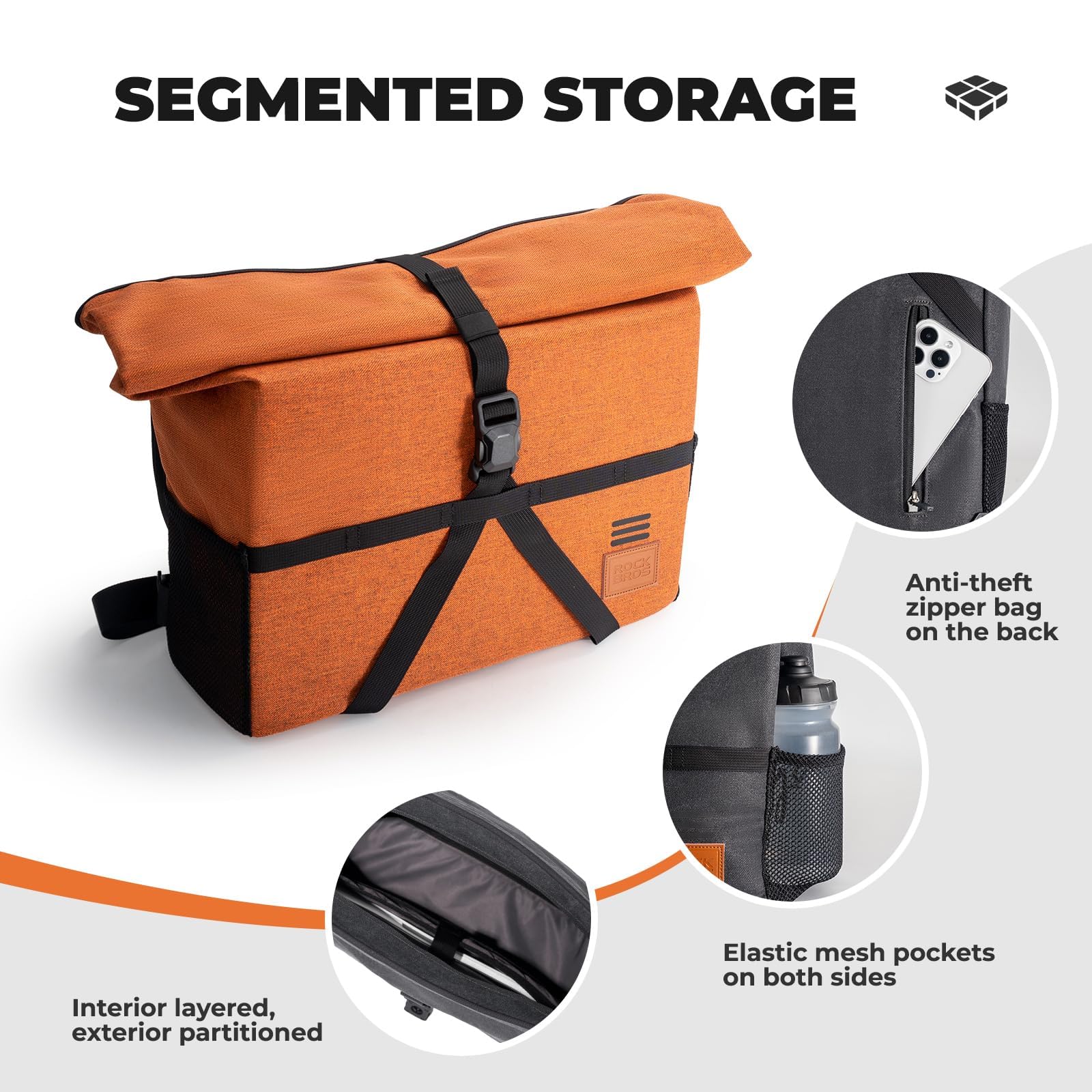 ROCKBROS Borsa Manubrio per Bici Brompton, Borsa Bici Pieghevole con Adattatore per Brompton, Sistema di Espansione a Roll-Top, 8L/10L, Nero