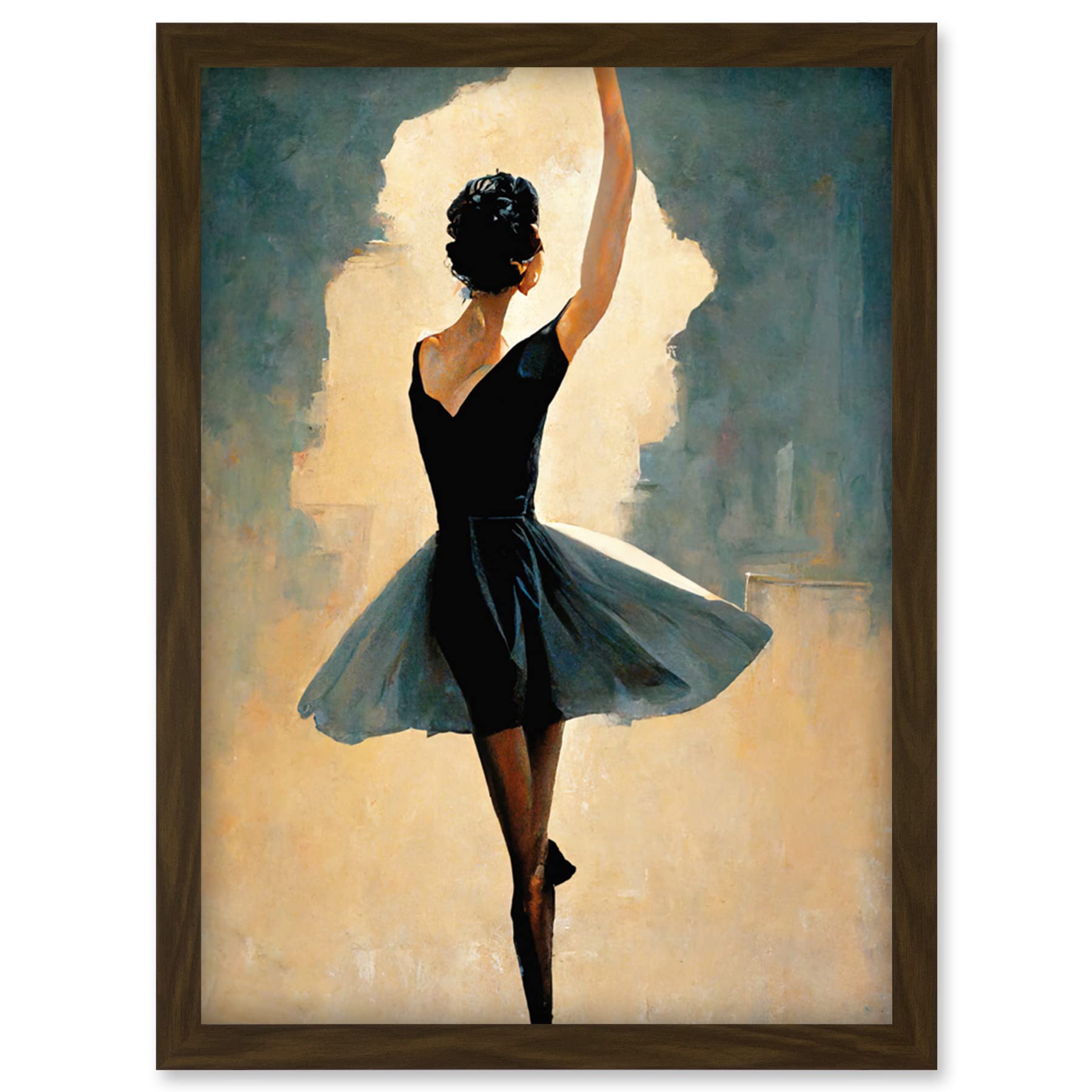 Doppelganger33 LTD Ballet Dancer Spinning In Black Dress Pastel Artwork Framed Wall Art Print A4