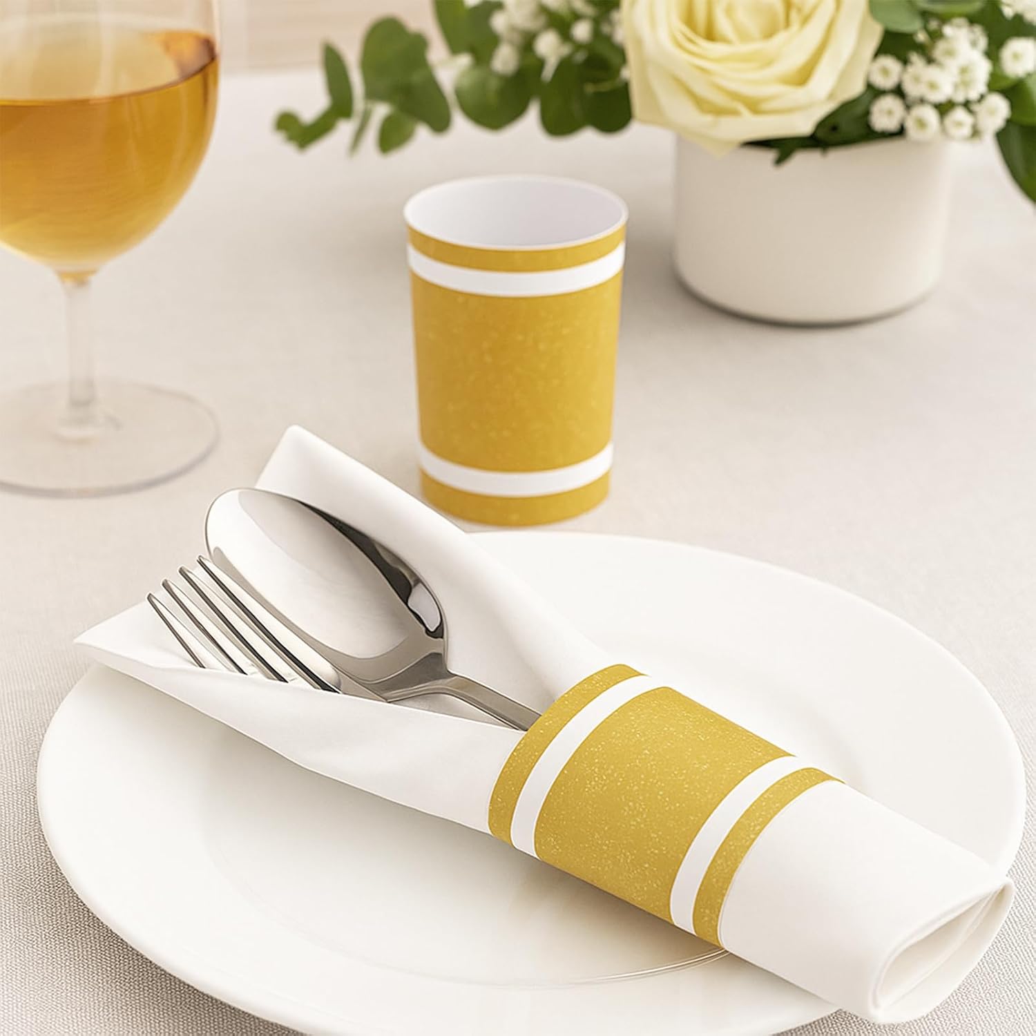 100 Pcs Napkin Bands - Paper Napkin Rings Self Adhesive(Gold)